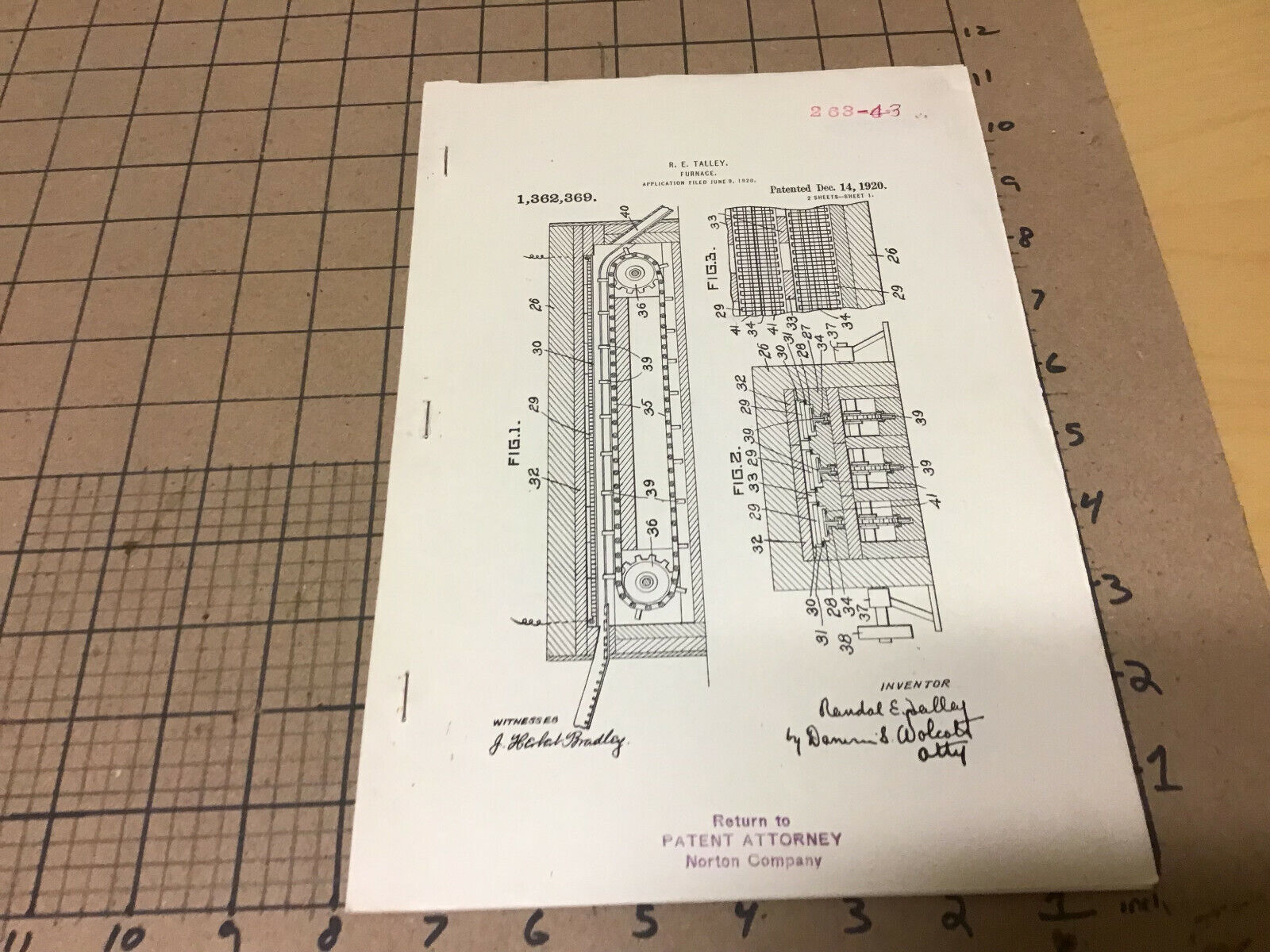early printed PATENT dec 14, 1920 r e talley FURNACE 