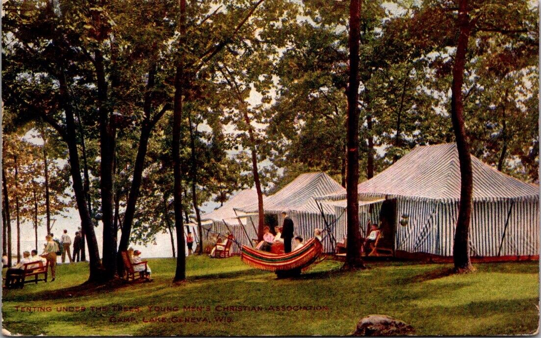 Postcard Tenting Under The Trees Y.M.C.A. Camp in Lake Geneva, Wisconsin