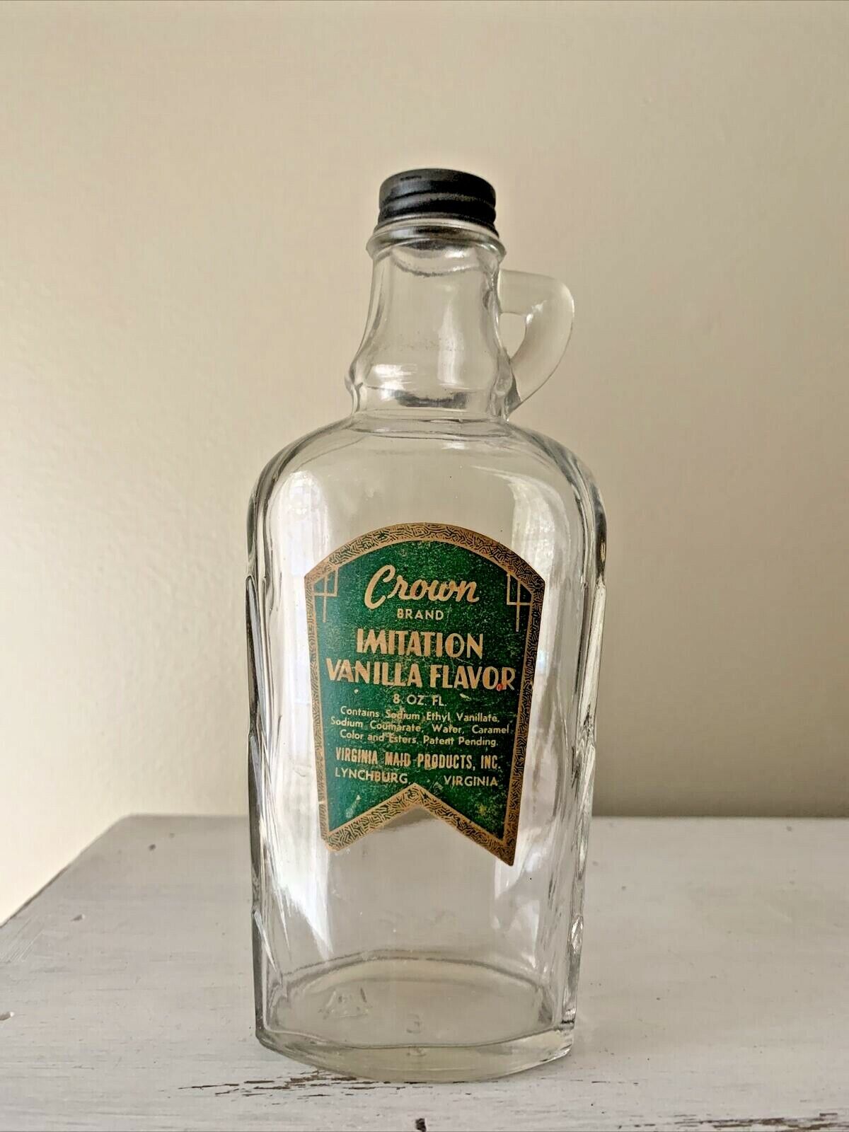 Antique Jar CROWN IMITATION VANILLA Flavor FLAVORING Bottle Label & Handle ❤️tb