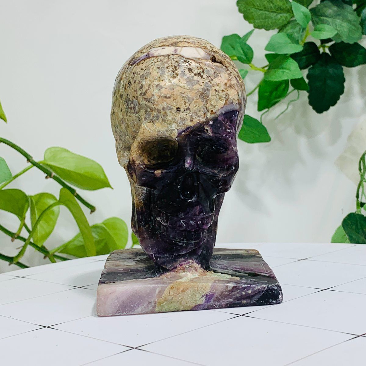 1145g Natural Colourful Fluorite Hand Carved Crystal Skull Meditation Medium