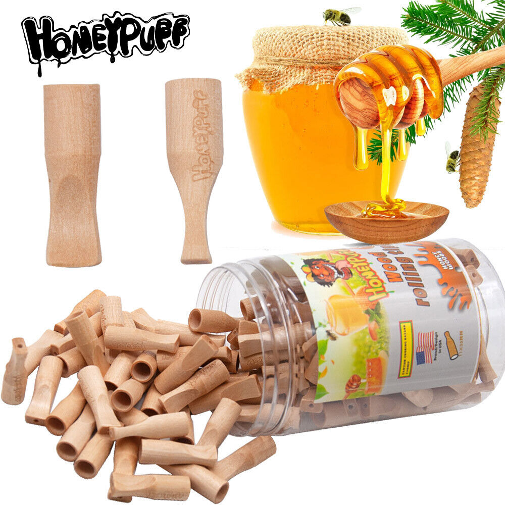 HONEYPUFF Wood Mouth Filter Tip 120x Honey Flavor Rolling Paper Cones Holder Tip