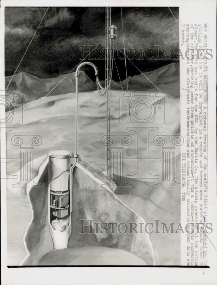 1961 Press Photo Cutaway Drawing Of Arctic Circle Atomic-Powered Weather Station