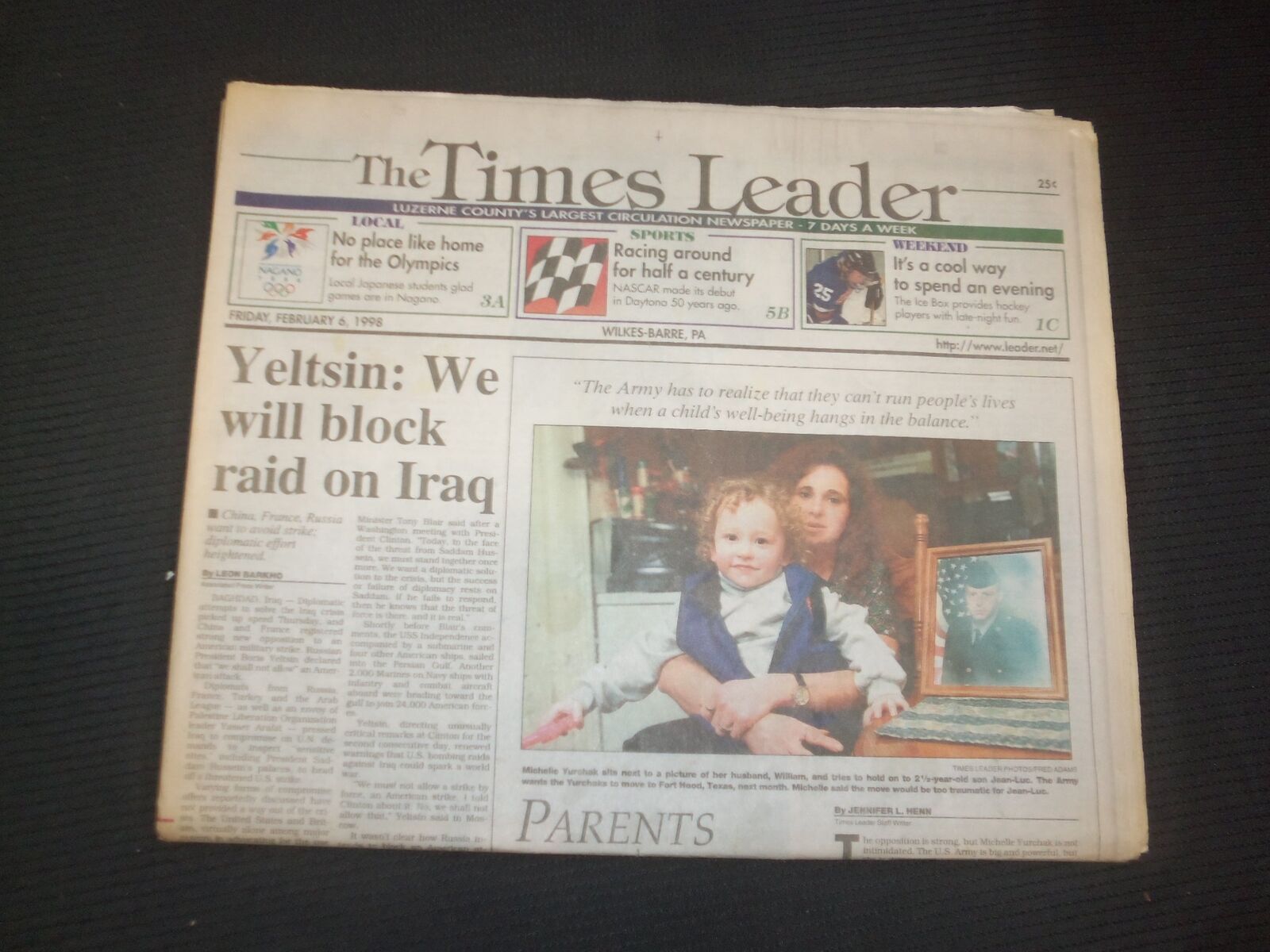 1998 FEBRUARY 6 WILKES-BARRE TIMES LEADER- YELTSIN WILL BLOCK IRAQ RAID- NP 7481