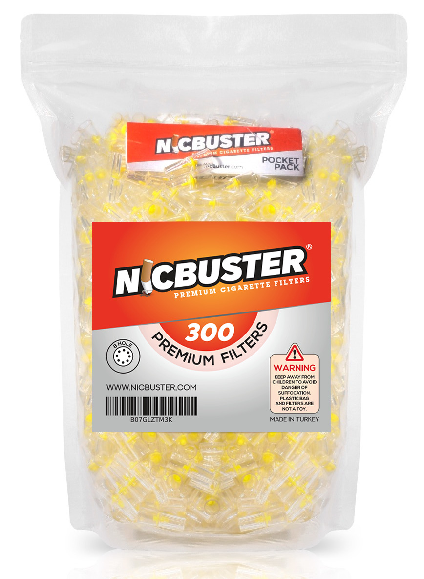 NICBUSTER 8 Hole Disposable Cigarette Filters - Bulk Economy Pack (300 Filters)