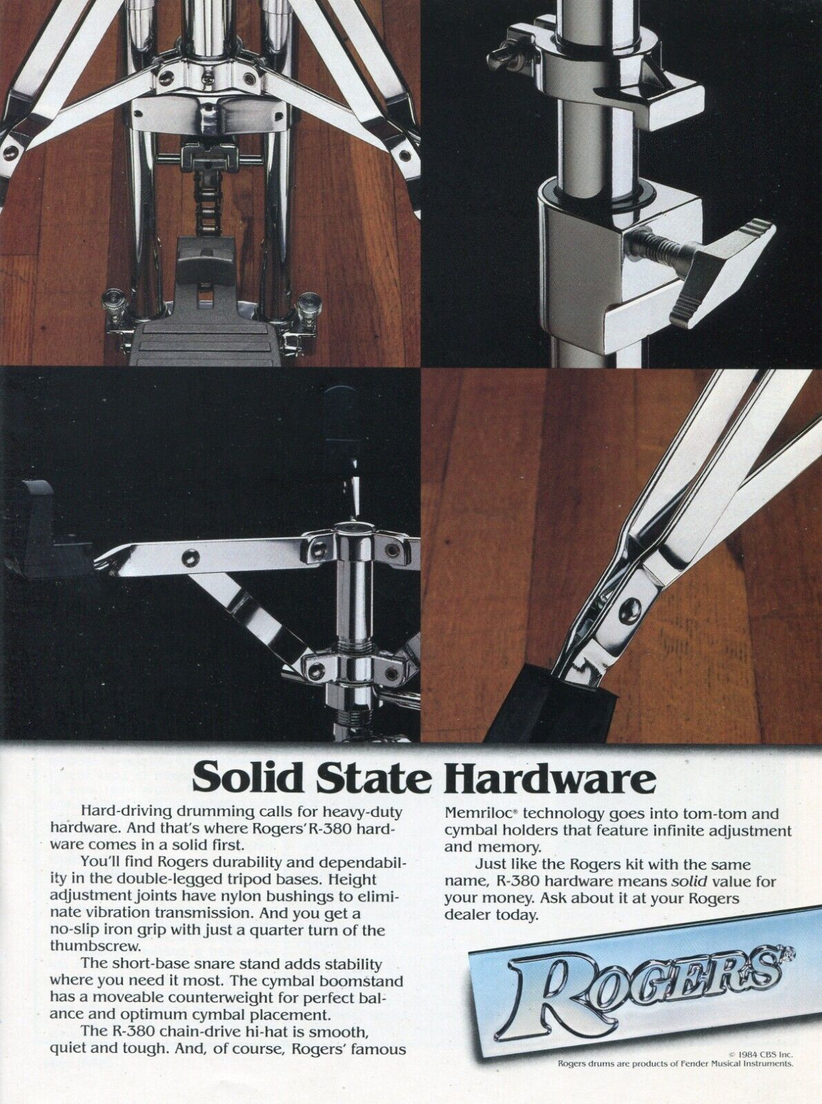 1984 Print Ad of Rogers R Series R380 Drum Hardware