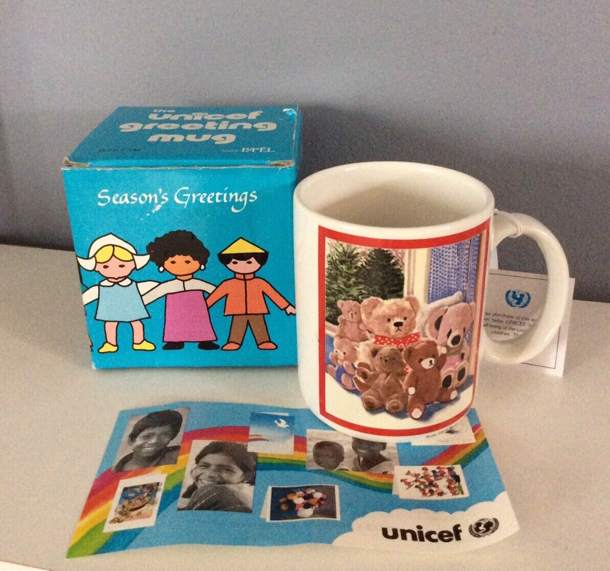 UNICEF Children of the World Teddy Bear Mug in Original Box 1984 Vintage Unused