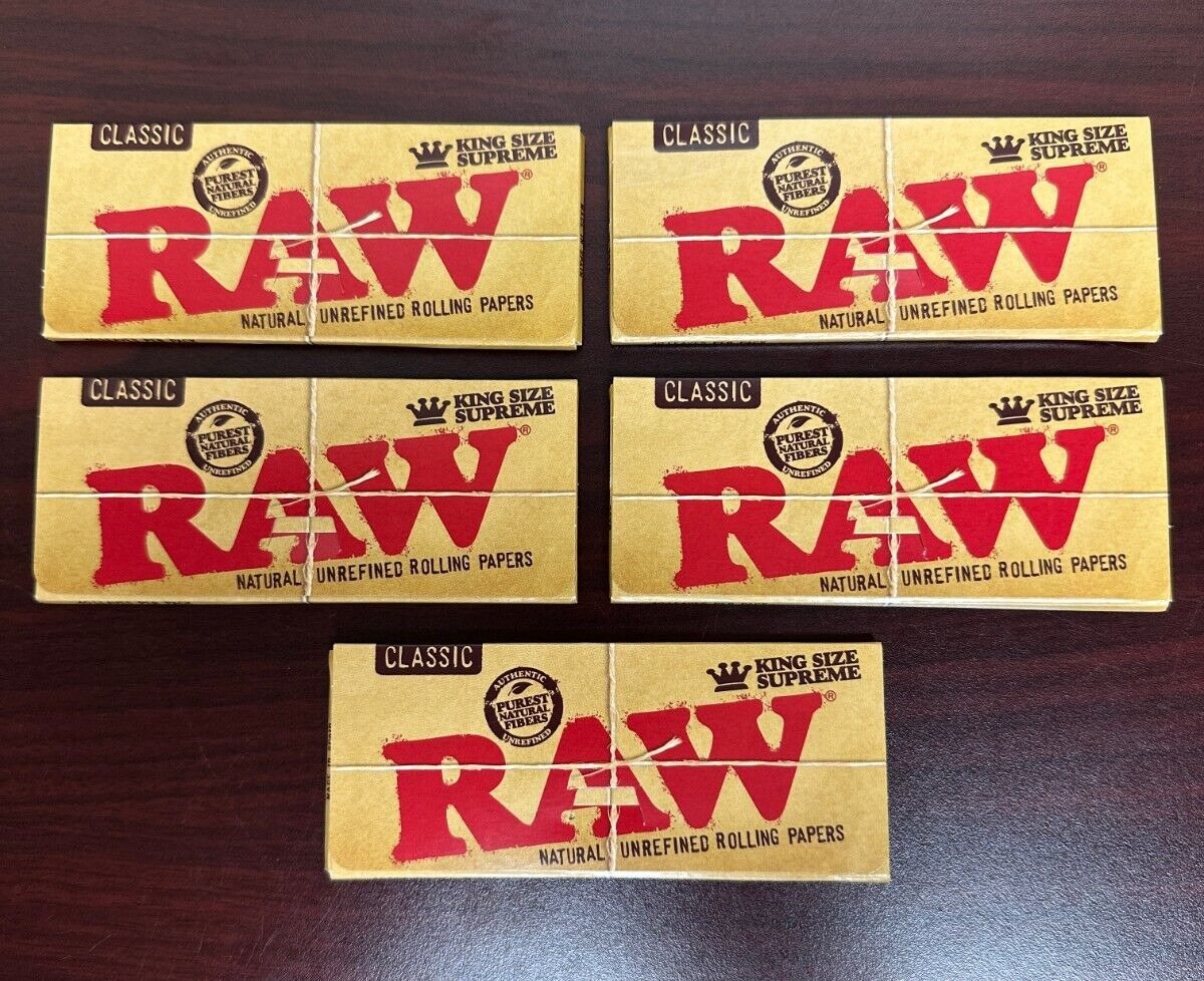 RAW Classic KING SIZE SUPREME Papers ~5 Packs Cigarette Papers