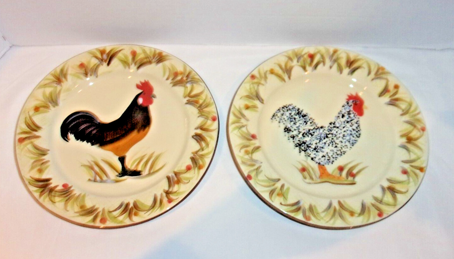 Isabelle de Borchgrave 1999 Rooster Chicken Plates 2 Different Designs