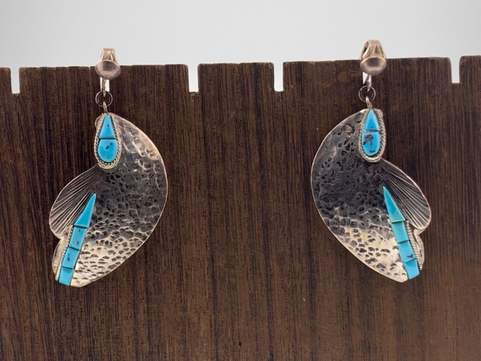 Large Vintage Navajo Sterling Earrings Signed S Ray Turquoise 925 Silver