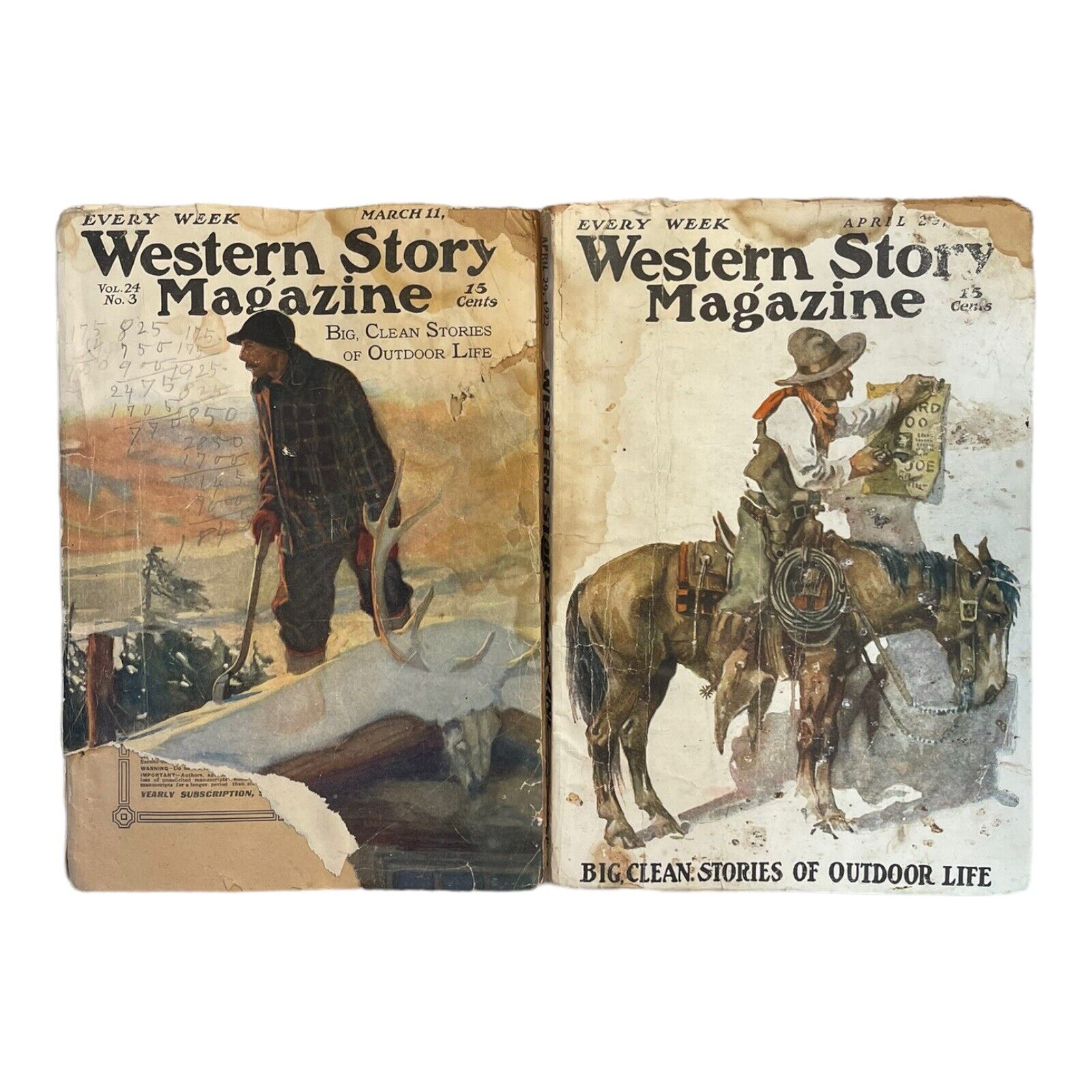 VINTAGE 1922 Western Story Magazine Pulp Big Clean Stories of Outdoor Life LOT 2
