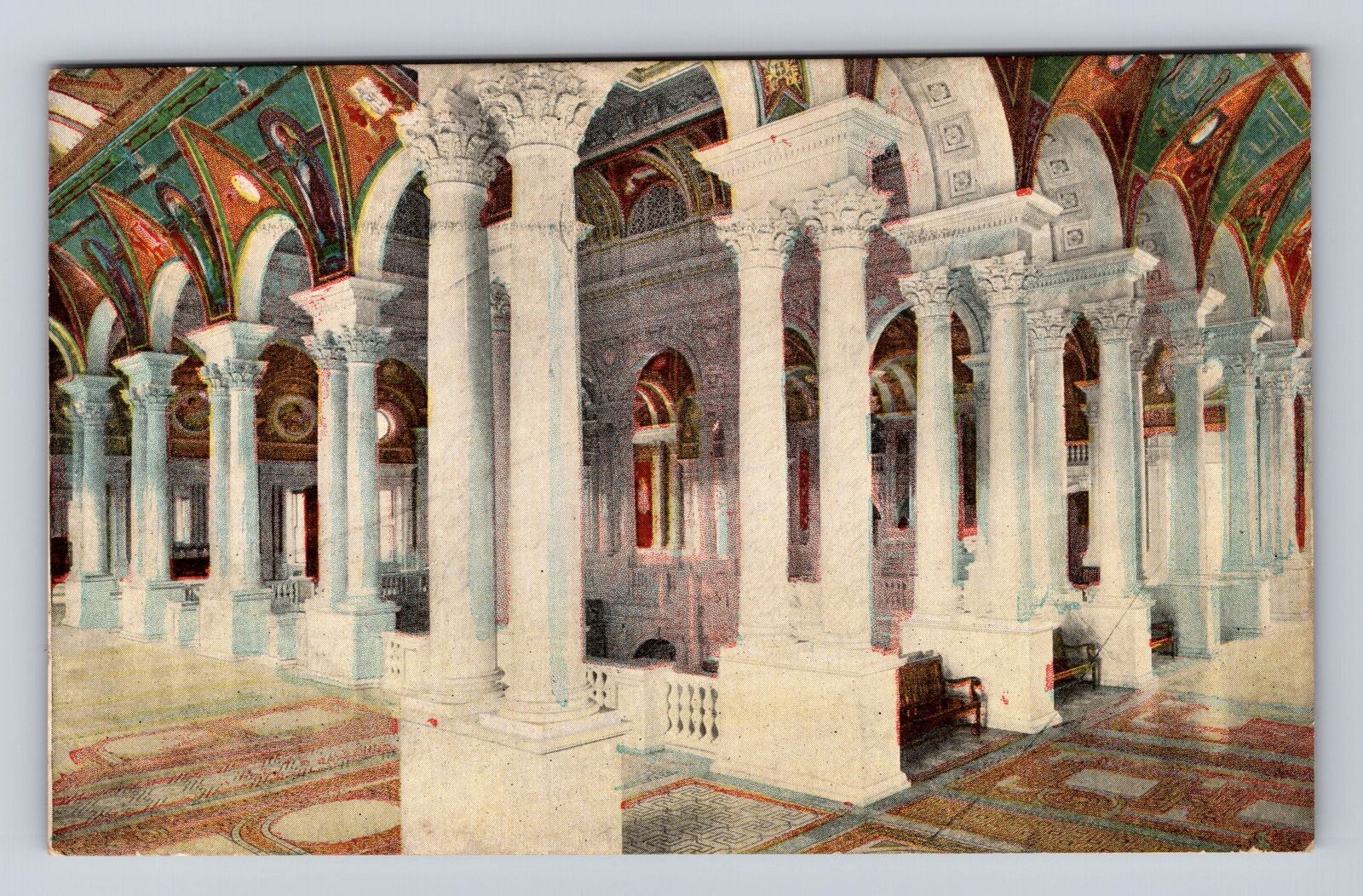 Washington DC- The Hall Of Columns Of The Library Of Congress, Vintage Postcard