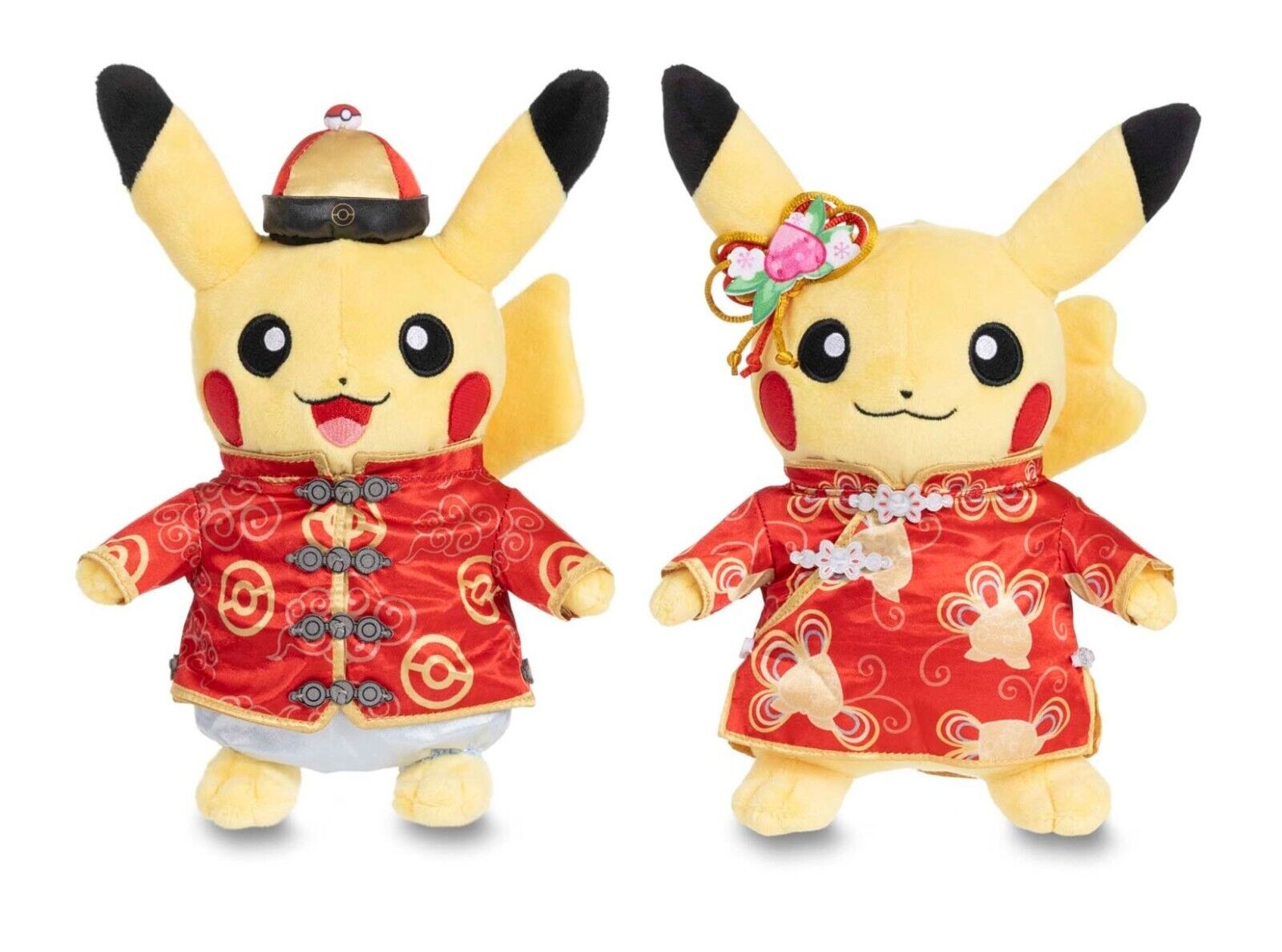 New Pokémon Center USA CNY Lunar New Year Costume Pikachu Pair Plush Collectible