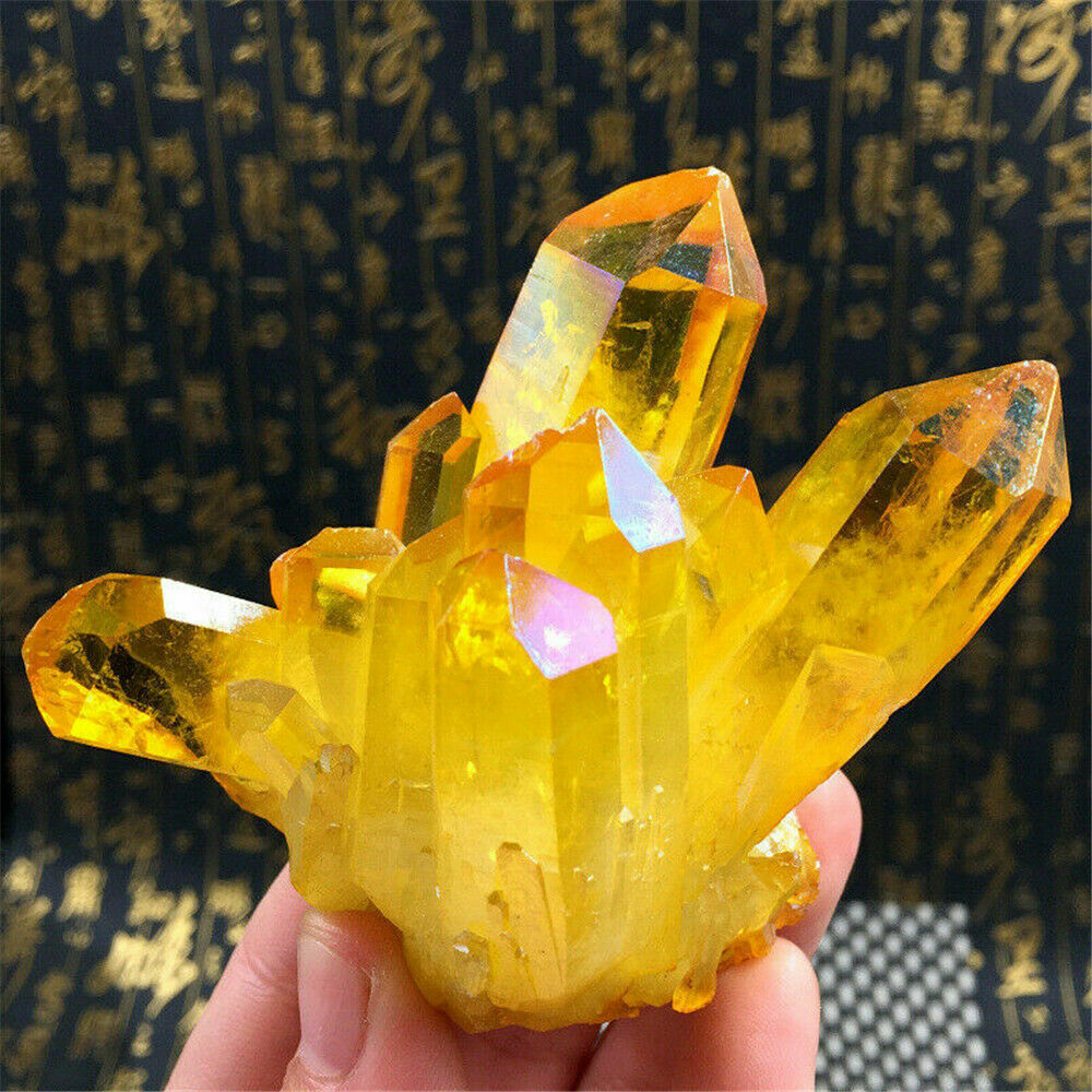 Natural Quartz Cluster Yellow Crystal Gem Stone Mineral Healing Specimen Reiki 