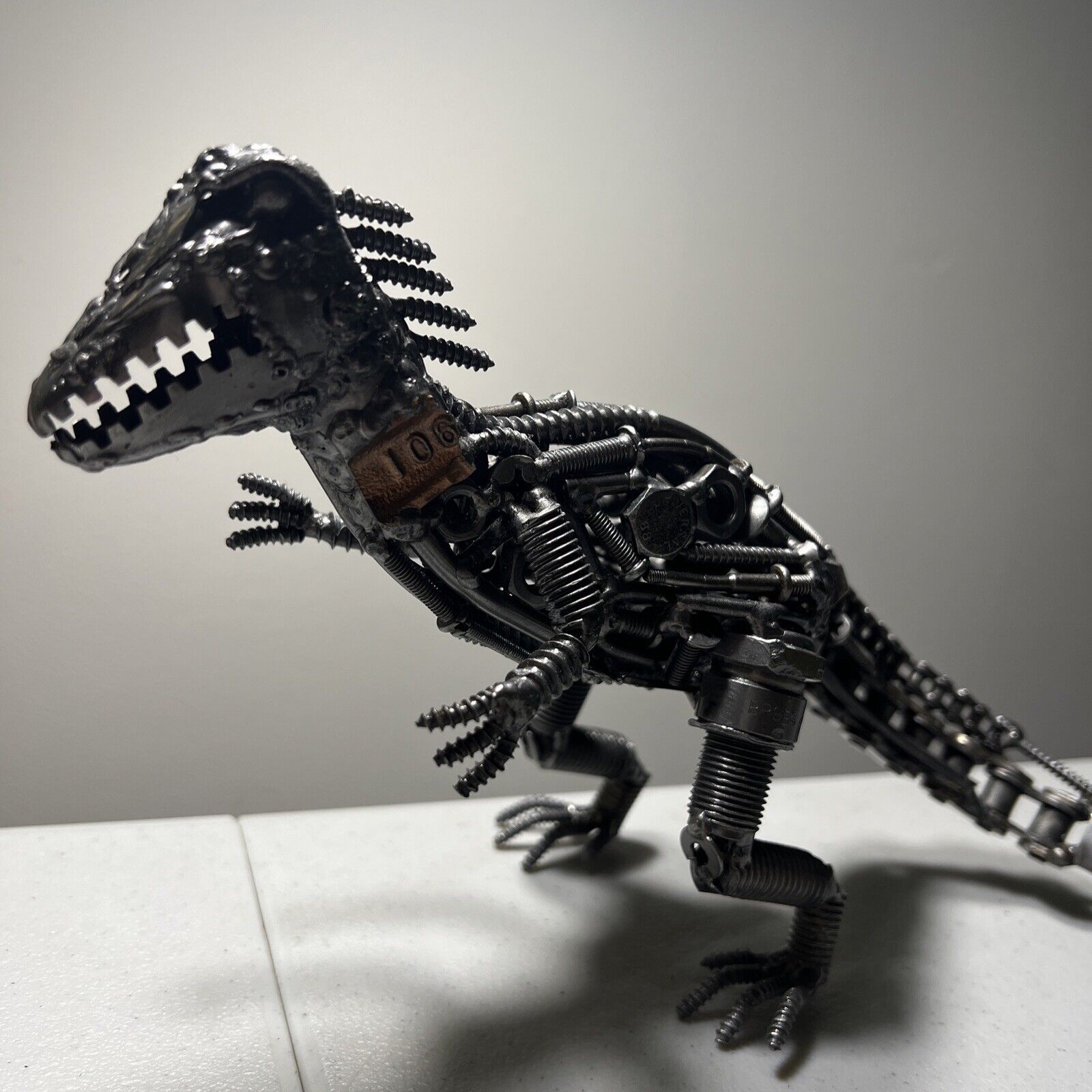 Steampunk T-Rex Nuts Bolts Hardware Statue Figurine Dinosaur - 6” High, 10” Long