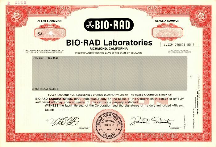 Bio-Rad Laboratories - Specimen Stocks & Bonds