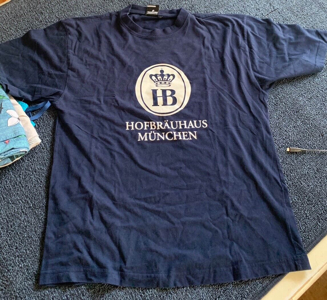 Hofbrau Beer Hofbraus Munchen Black W/ White Lettering Graphic T Shirt Large