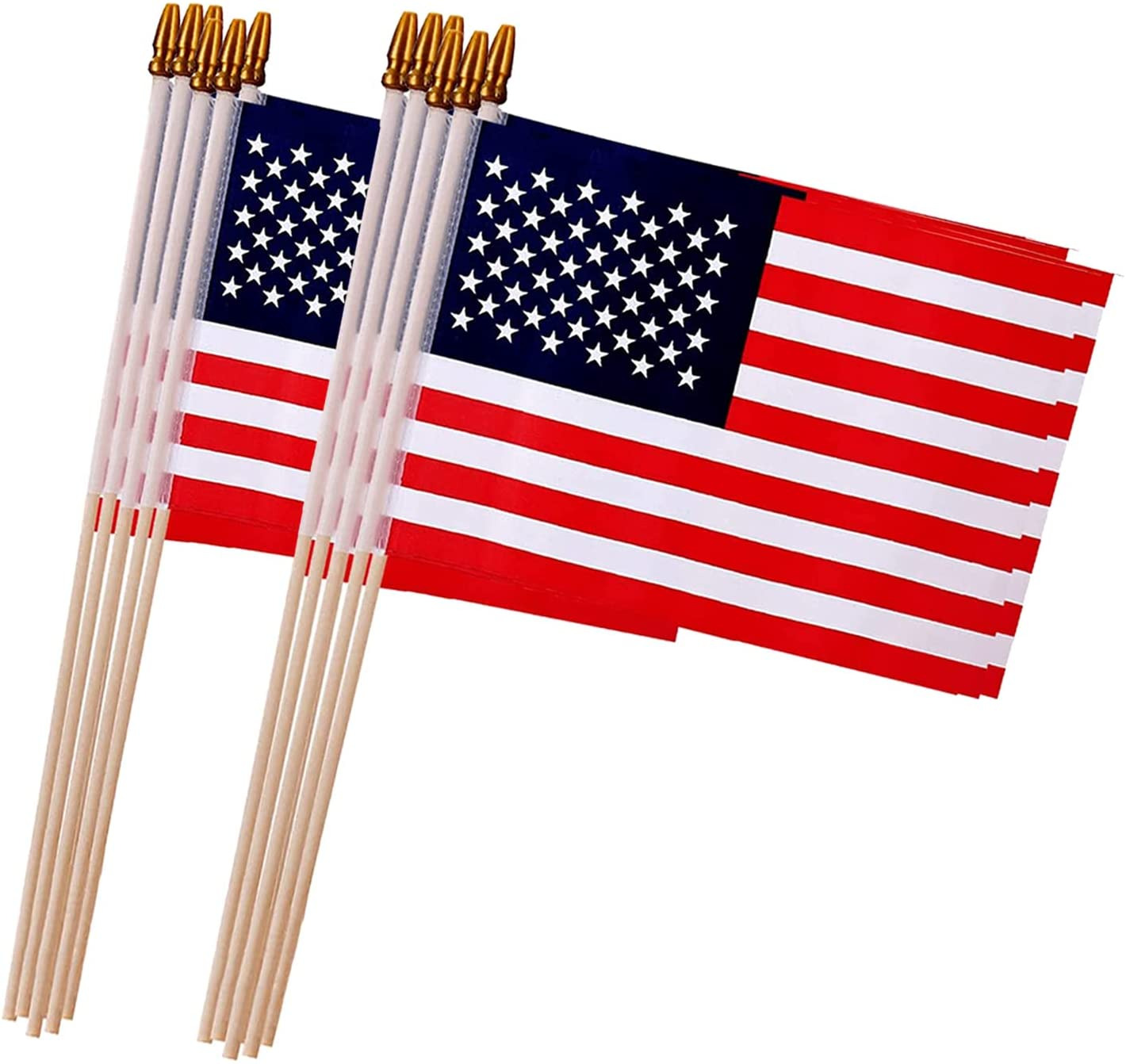 12 Pack Small American Flags on Stick, 5x8 Inch Small Flags/ American Hand Held