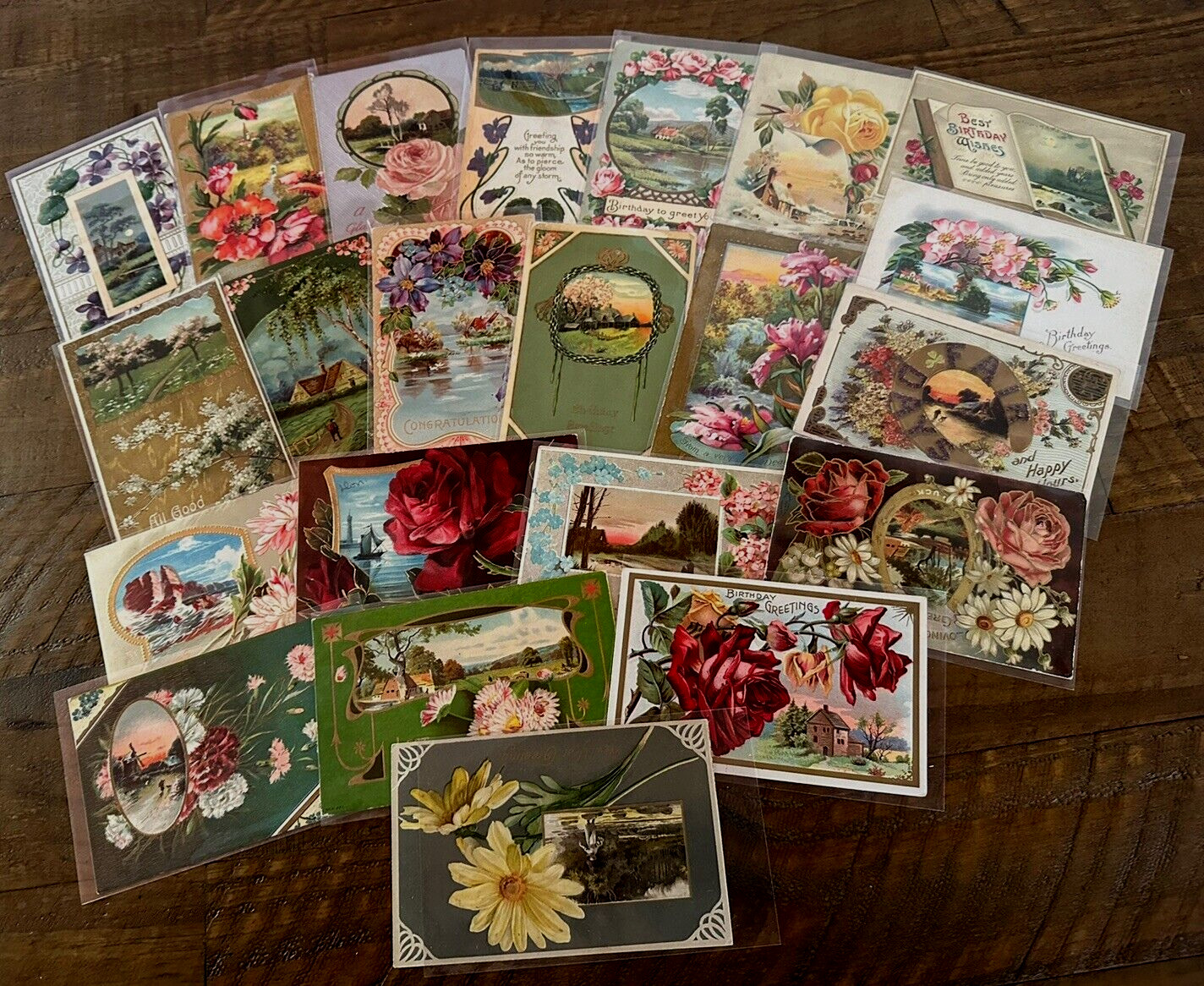 ~Lot of 23 Vintage~Flowers & Scenes~ Floral Greetings Postcards-in sleeves-h694