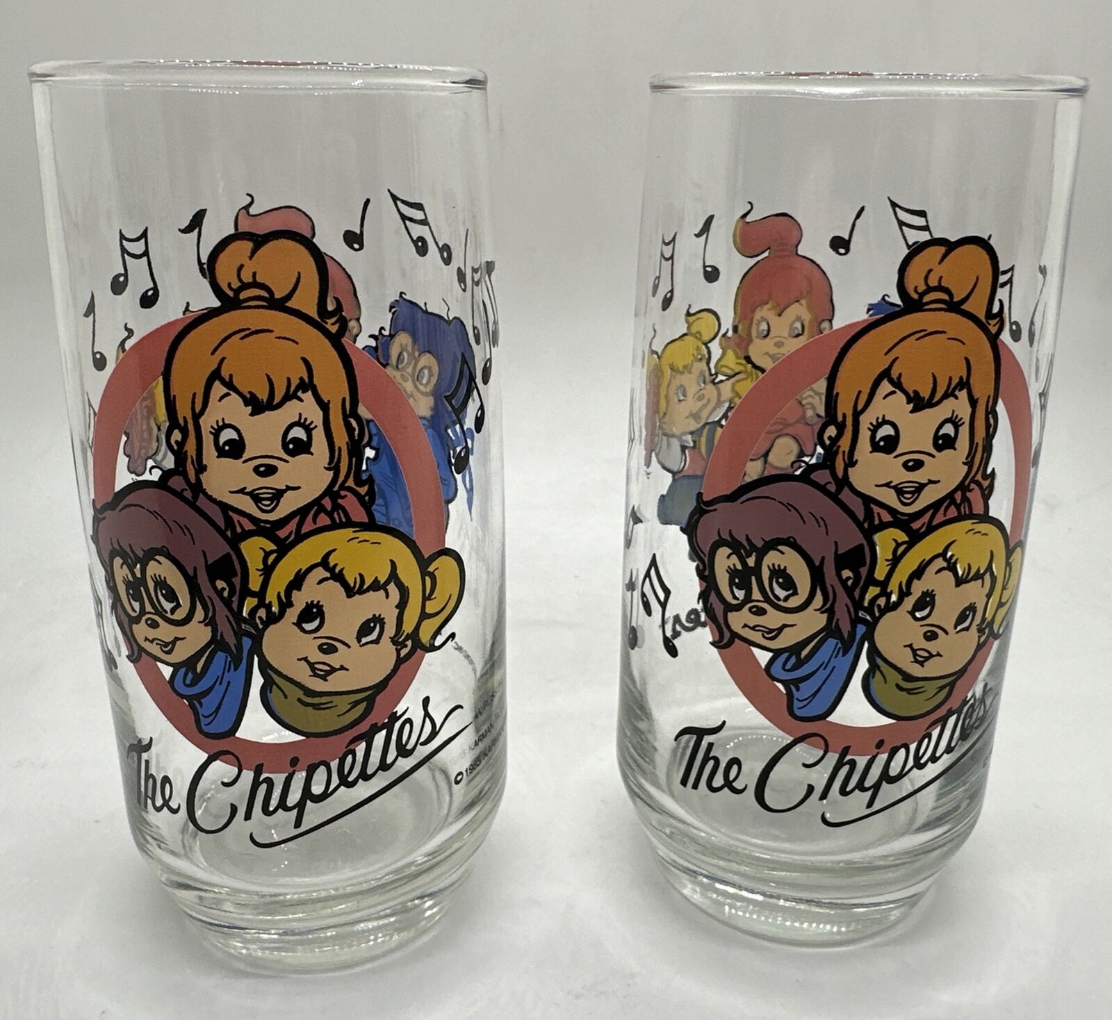 Vintage 1985 Alvin & The Chipmunks CHIPETTES 2 Drinking Glasses