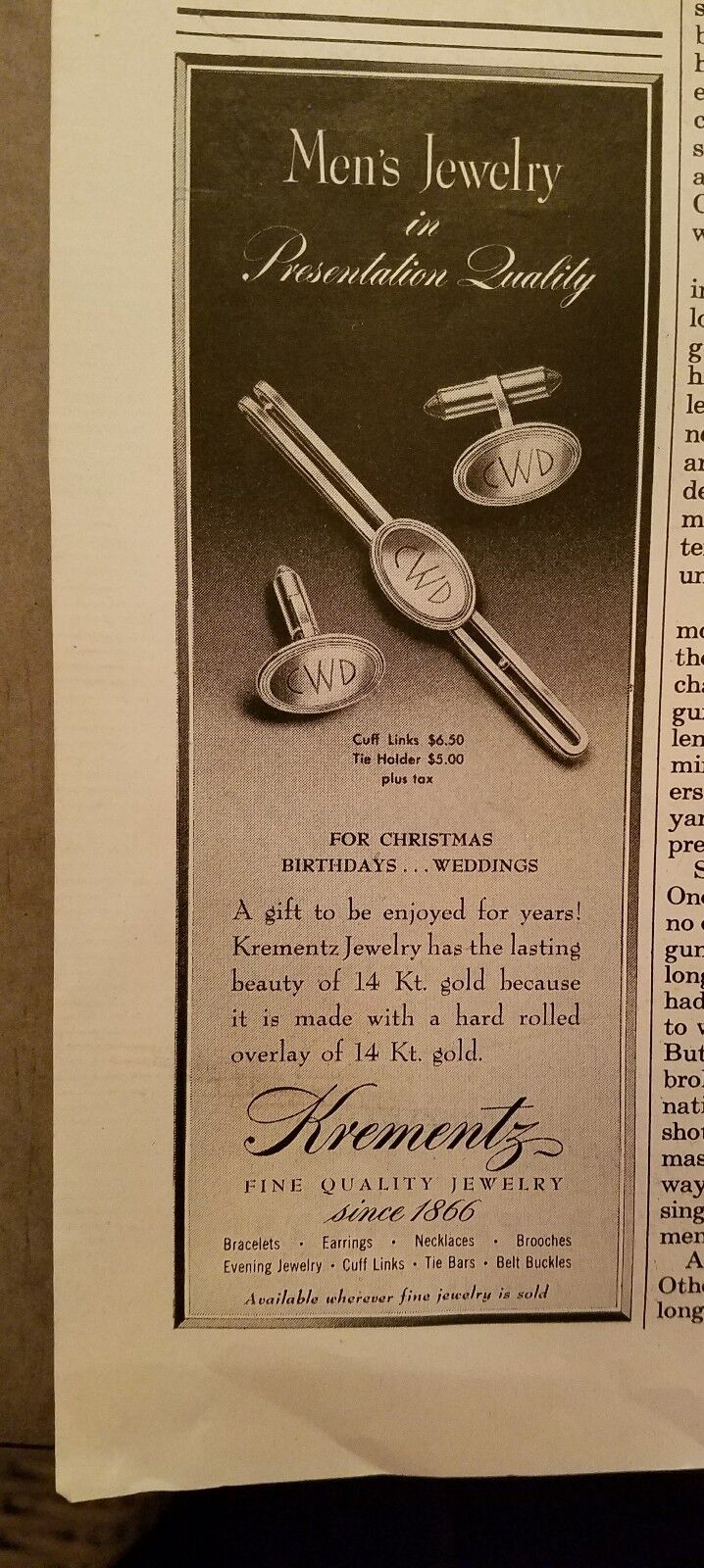 1950 Krementz cufflinks tie holder for Christmas men\'s jewelry cuff links ad