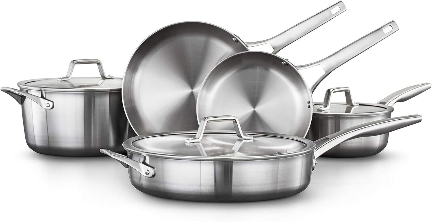 Calphalon 8-Piece Pots and Pans Set, Stainless Steel Kitchen 8-Piece, Silver
