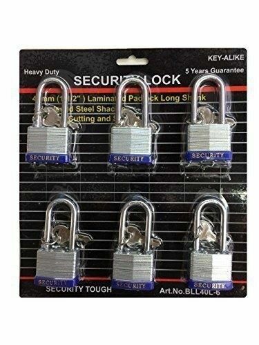 Heavy Duty Keyed Alike Set Security Padlock and Key (6 Pack)