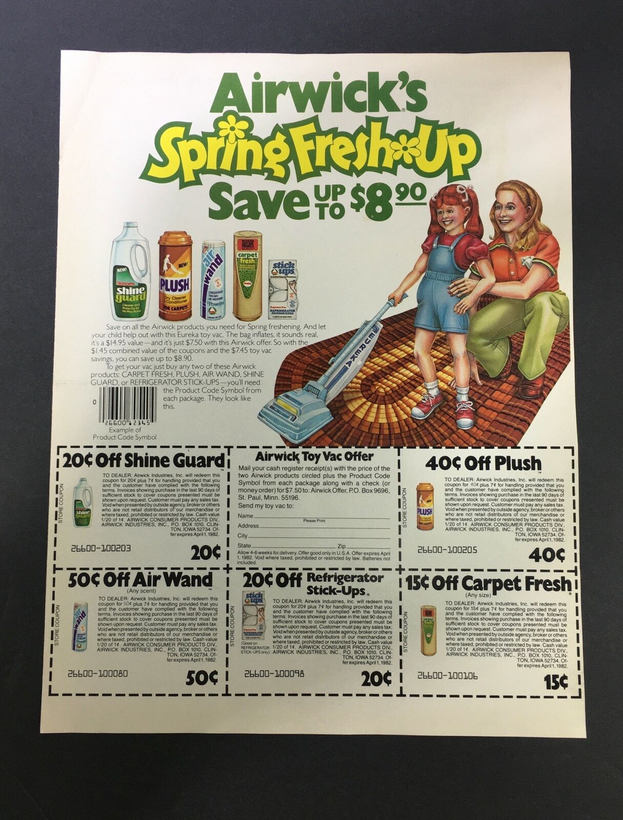 VTG Retro 1982 Airwick's Spring Freshening Up Products Print Ad Coupon