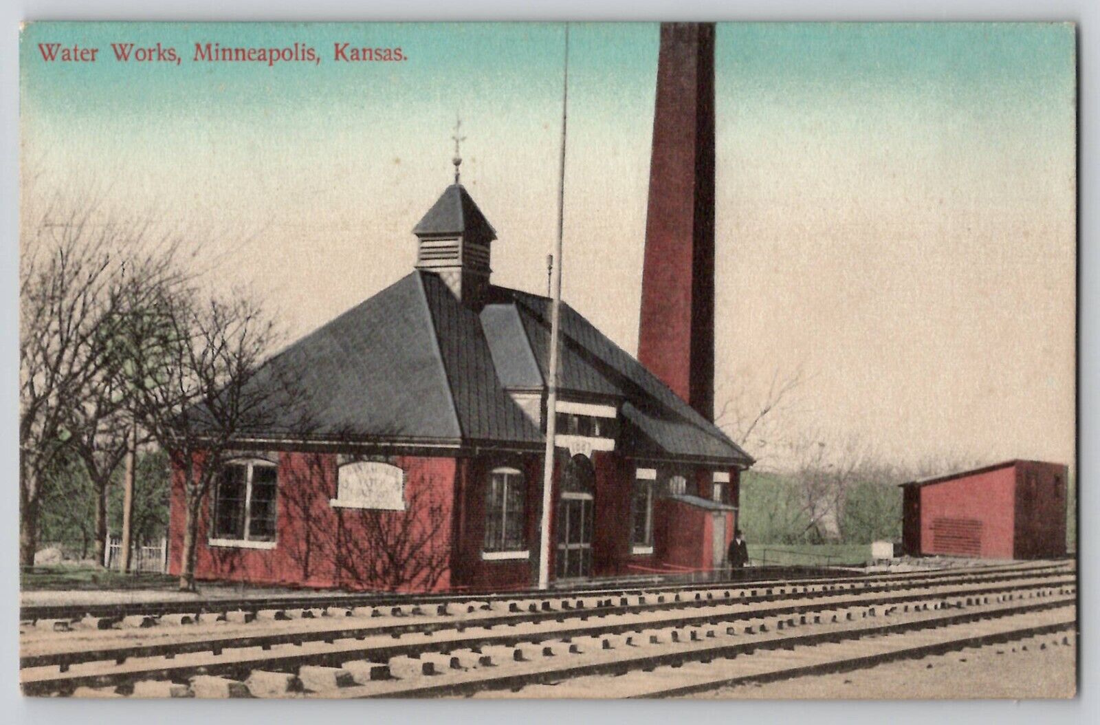 Water Works Minneapolis KS Postcard Vtg Postcard 1937 Railroad Tracks