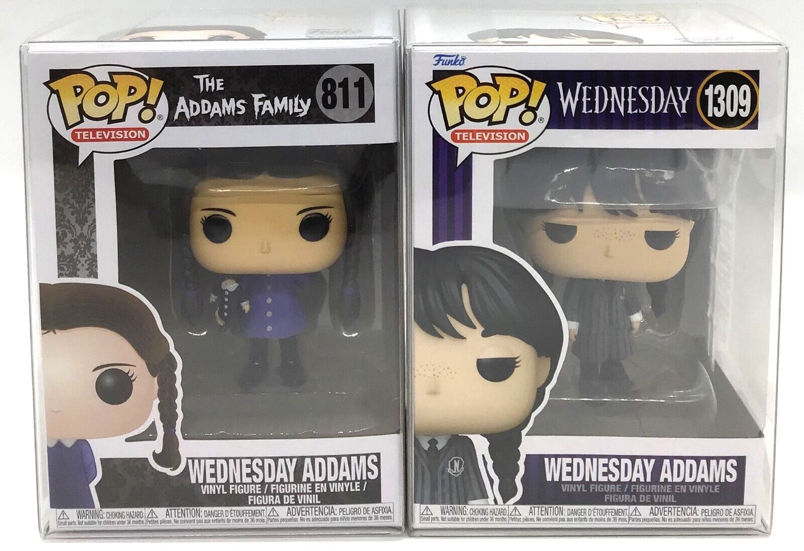 Funko Pop The Addams Family Wednesday Addams #1309 & #811 Set with Protectors