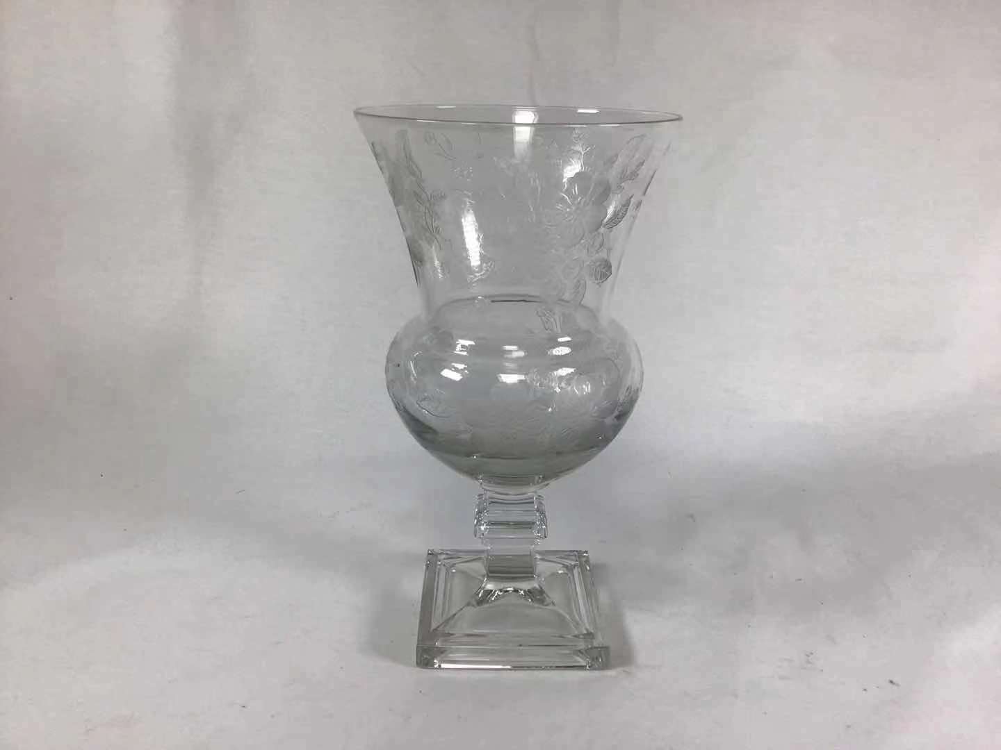 Antique Circa 19th Century Bohemian Style Medicis Crystal Etching Glass Vase 1pc