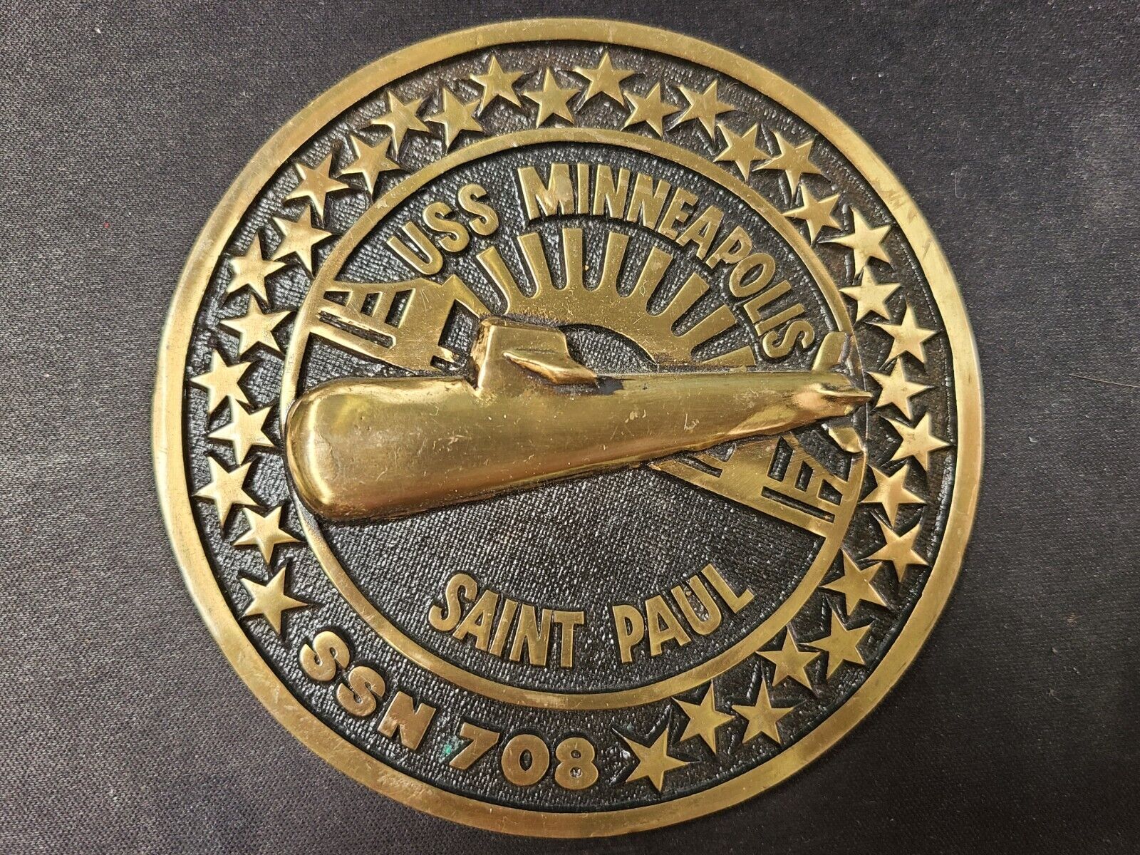 USS Minneapolis Saint Paul Submarine SSN 708 Brass Plaque