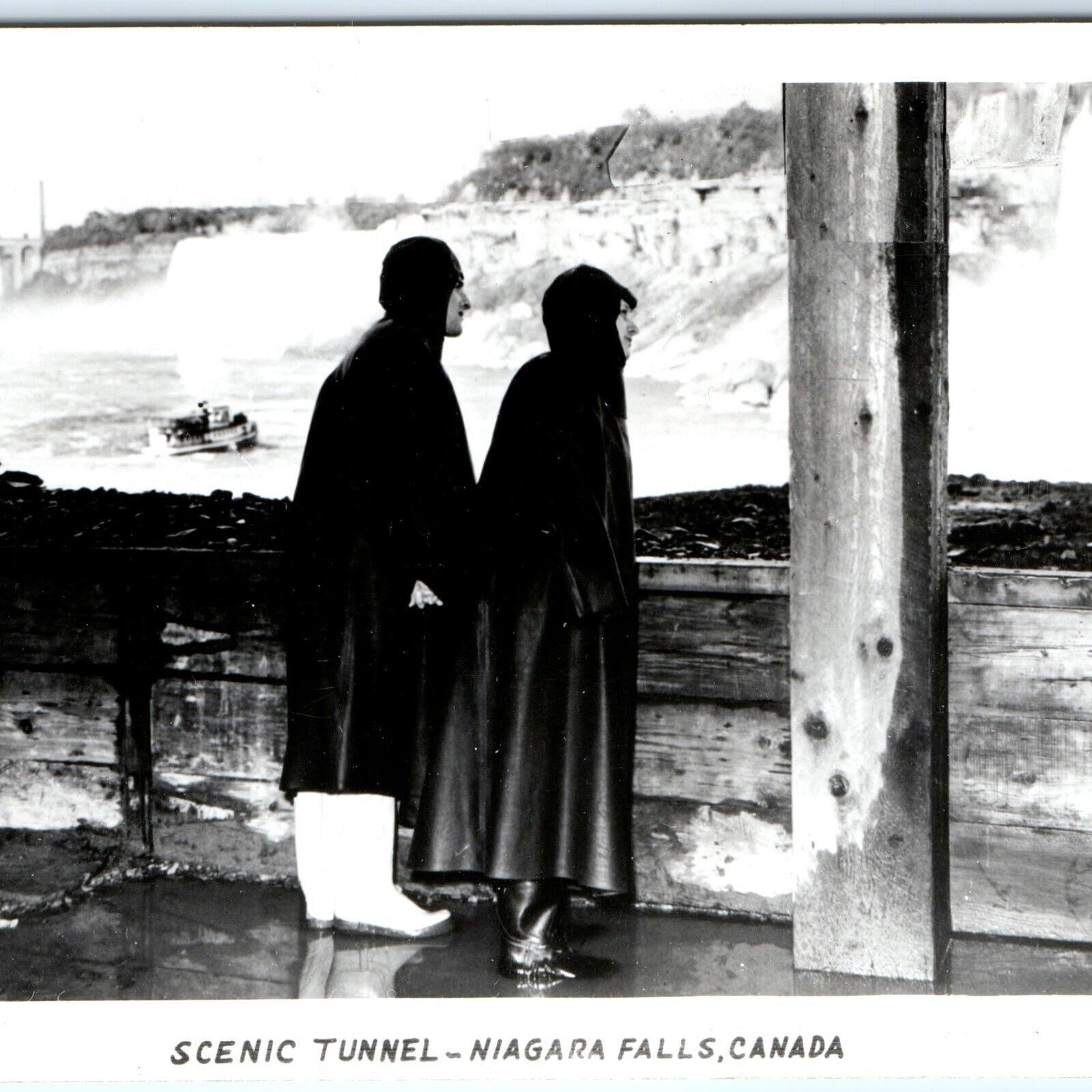 c1940s Niagara Falls Canada RPPC Women Raincoat Scenic Tunnel Real Photo PC A100