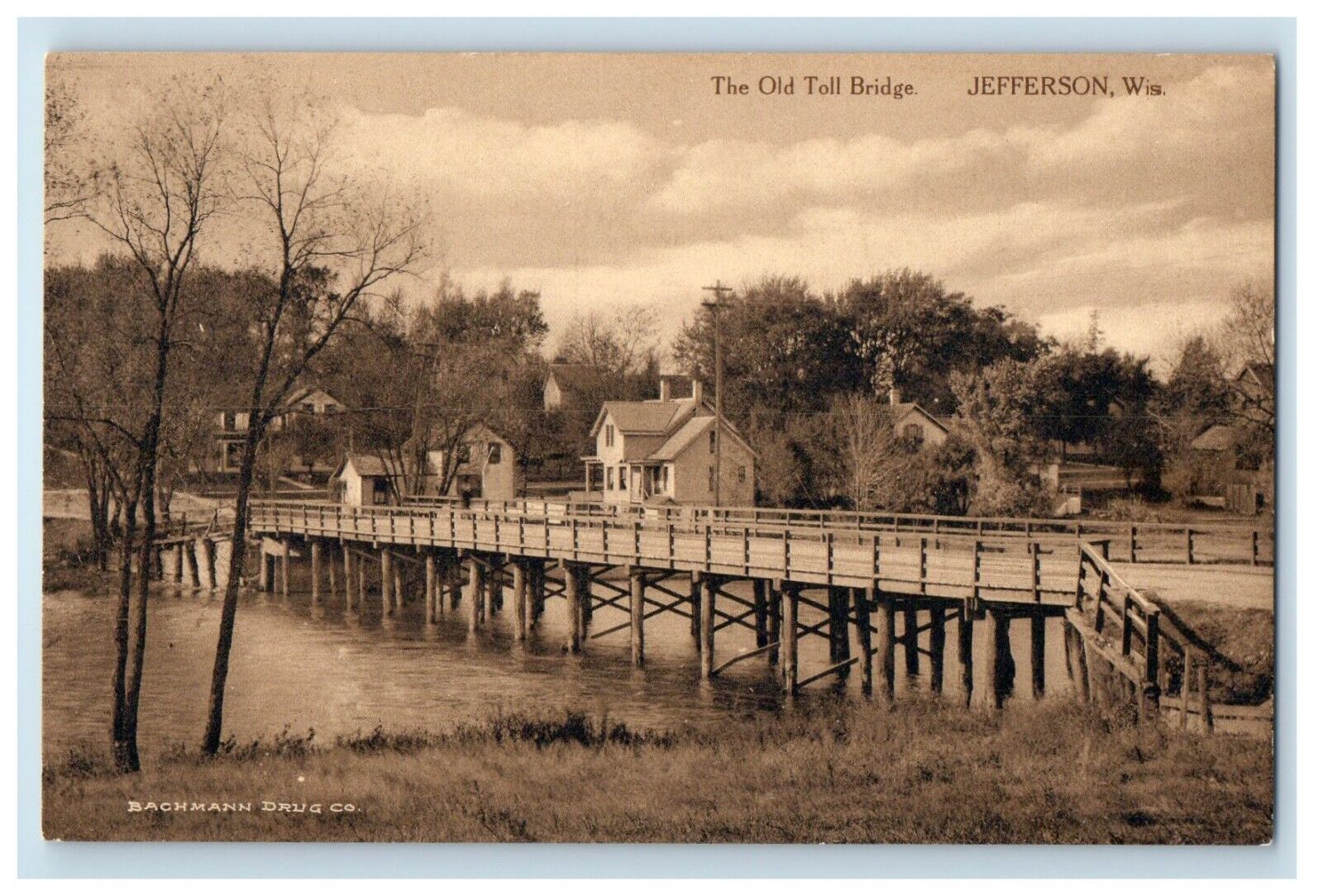 c1910's A View Of The Old Toll Bridge Jefferson Wisconsin WI Antique Postcard
