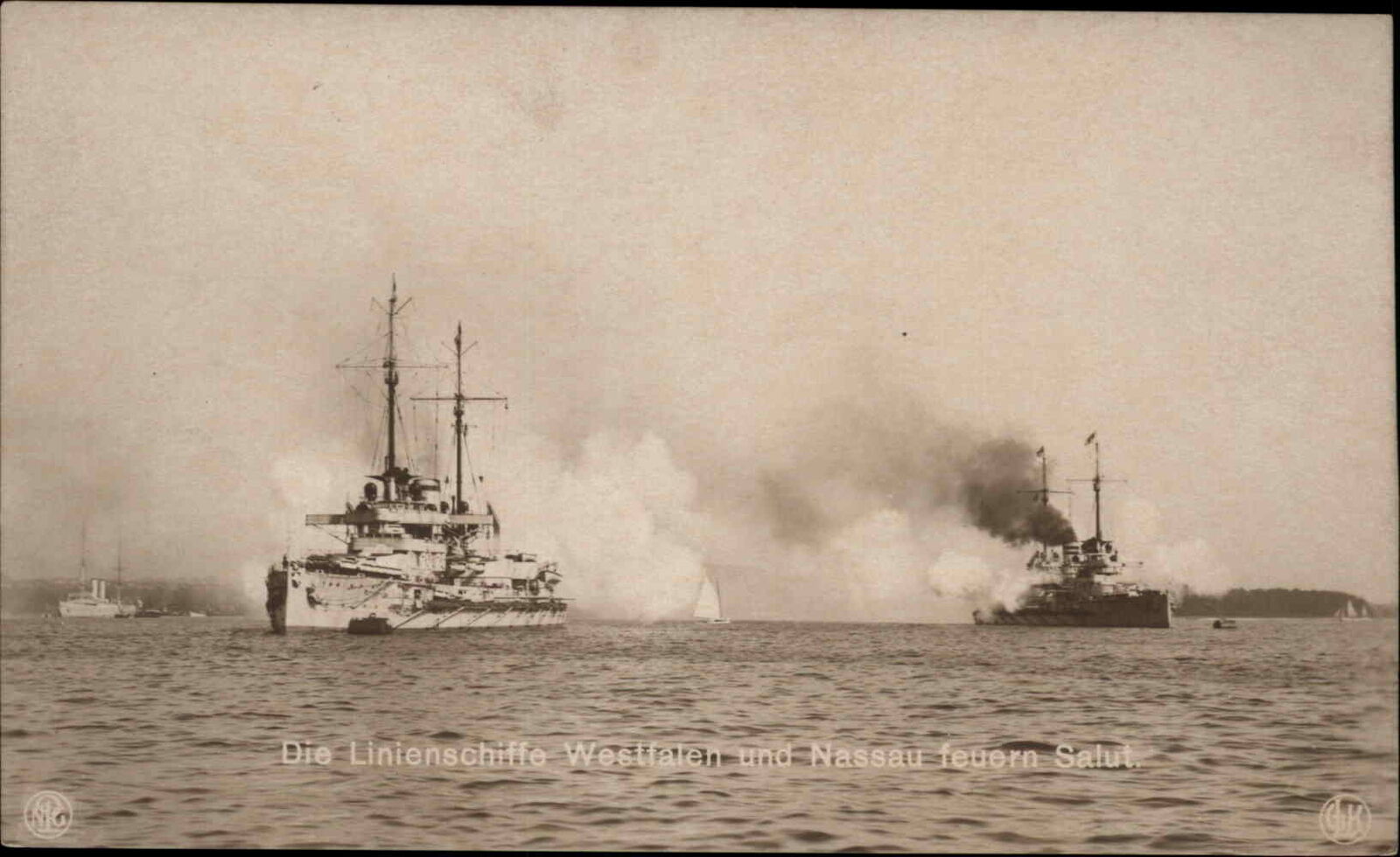 German Navy Naval Battleships SMS Westfallen & Nassau c1910 RPPC Postcard