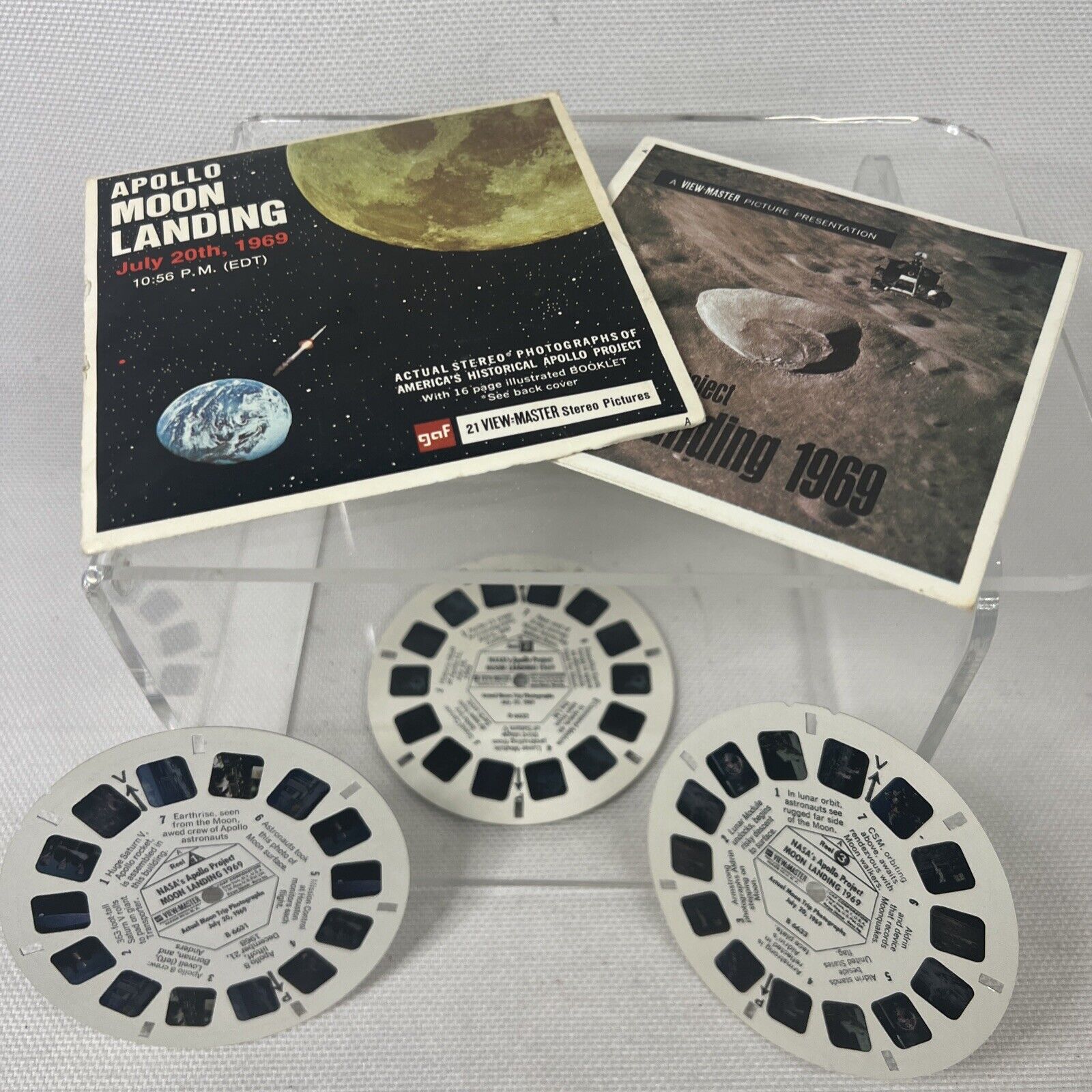 Vintage Apollo Moon Landing 1969 View Master 3 Reels With Out Booklet Gaf B663