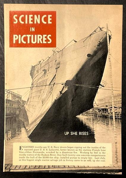 U.S.S. Lafayette 1943 pictorial “Up She Rises” Normandie New York Harbor