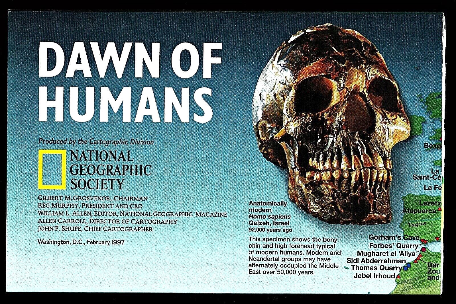 ⫸ 1997-2 February DAWN OF HUMANS National Geographic Map Evolution of Man - A3