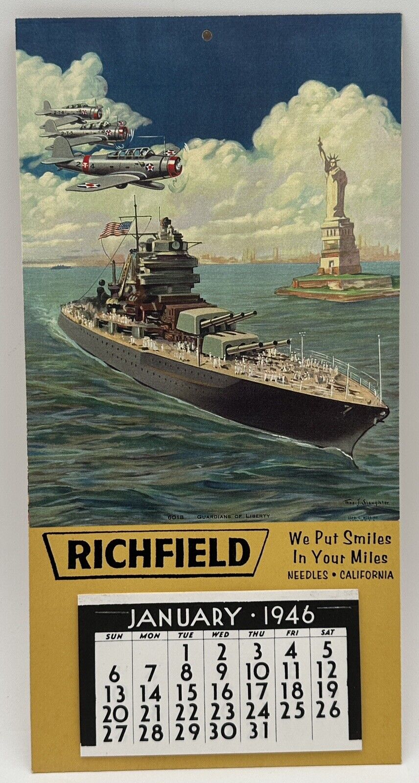 Vintage 1946 Richfield Needles CA Advertising Calendar Guardians Liberty