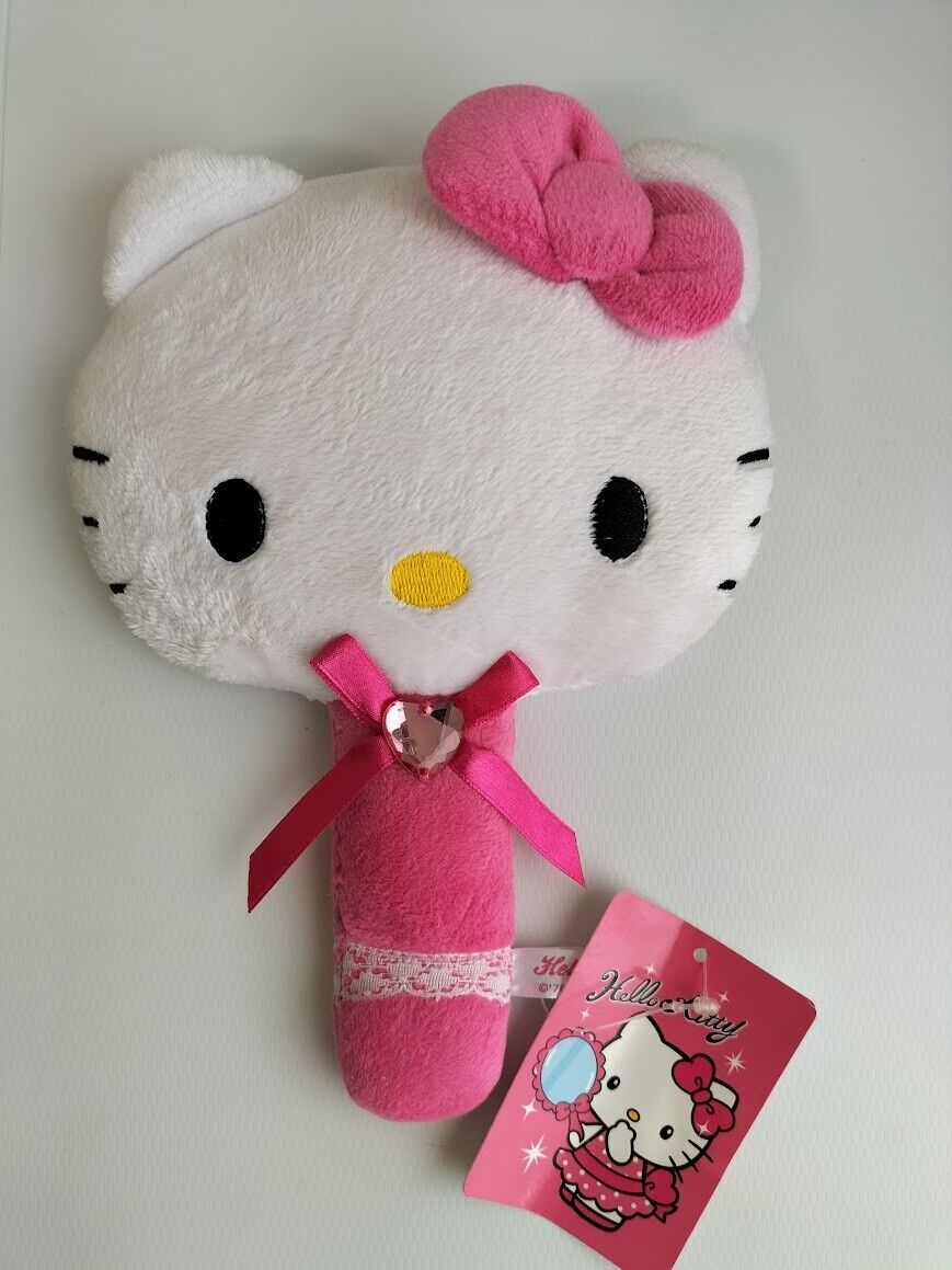 Hello Kitty Hand Mirror 7.8” Fluffy Pink Sanrio 2010