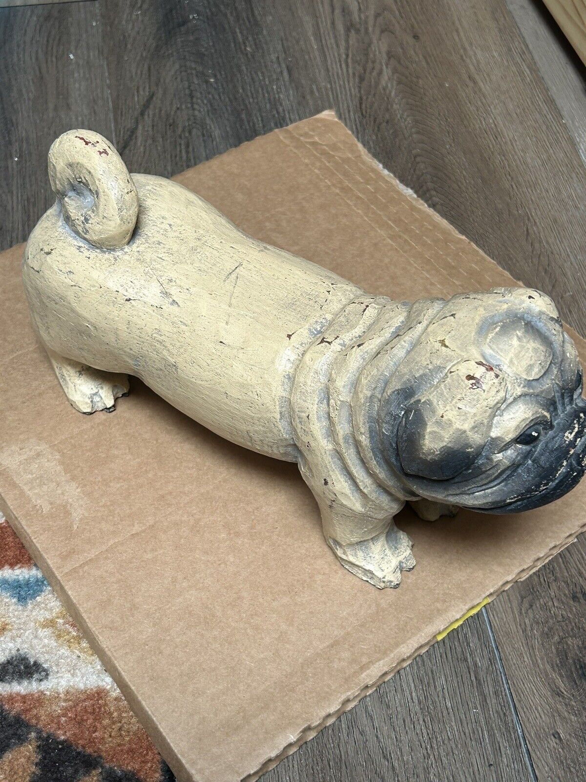 Vintage Ceramic Pug Statue Figurine Hand Painted ~ 12”