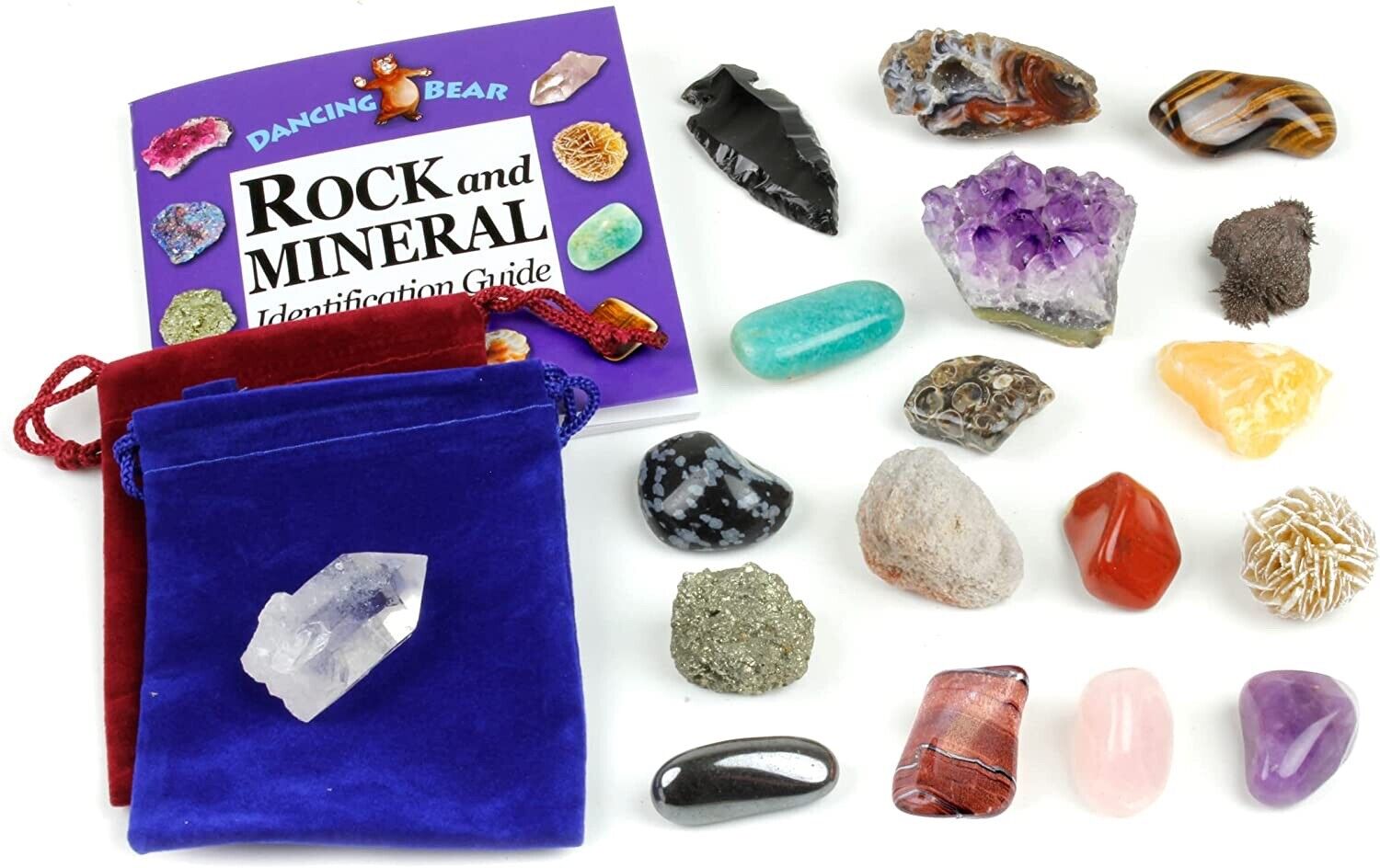 Rock and Mineral Geology Education Collection - 18 Pcs with ID Book+Pouch *USA*