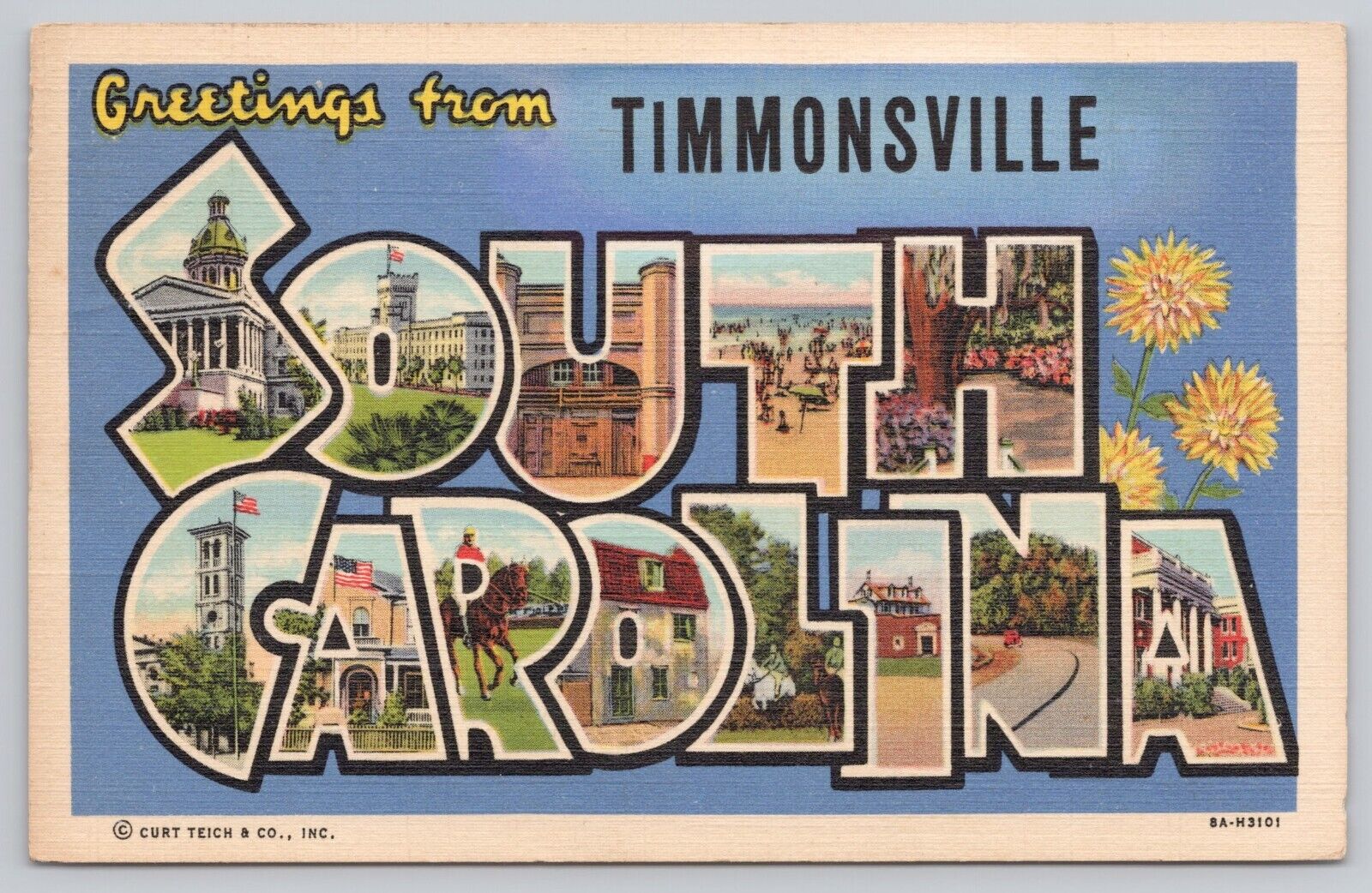 Timmonsville South Carolina, Large Letter Greetings RARE, Vintage Postcard