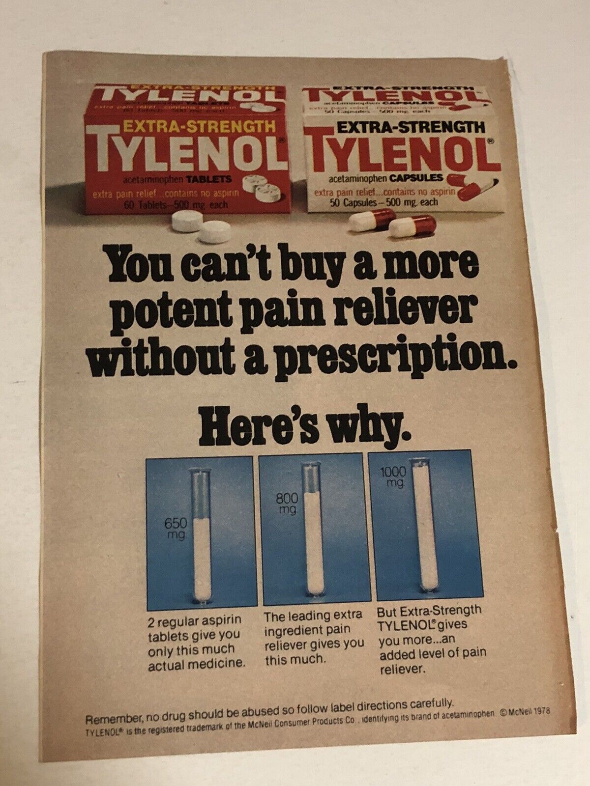 1978 Tylenol Vintage Print Ad Advertisement pa16