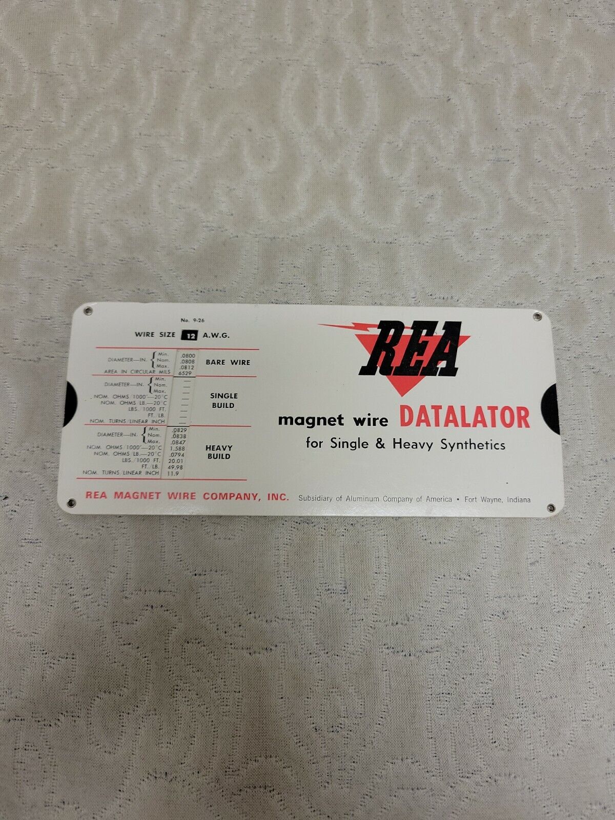 VTG REA Magnet Wire Datalator Cardboard Slide Rule for single & heavy synthetics
