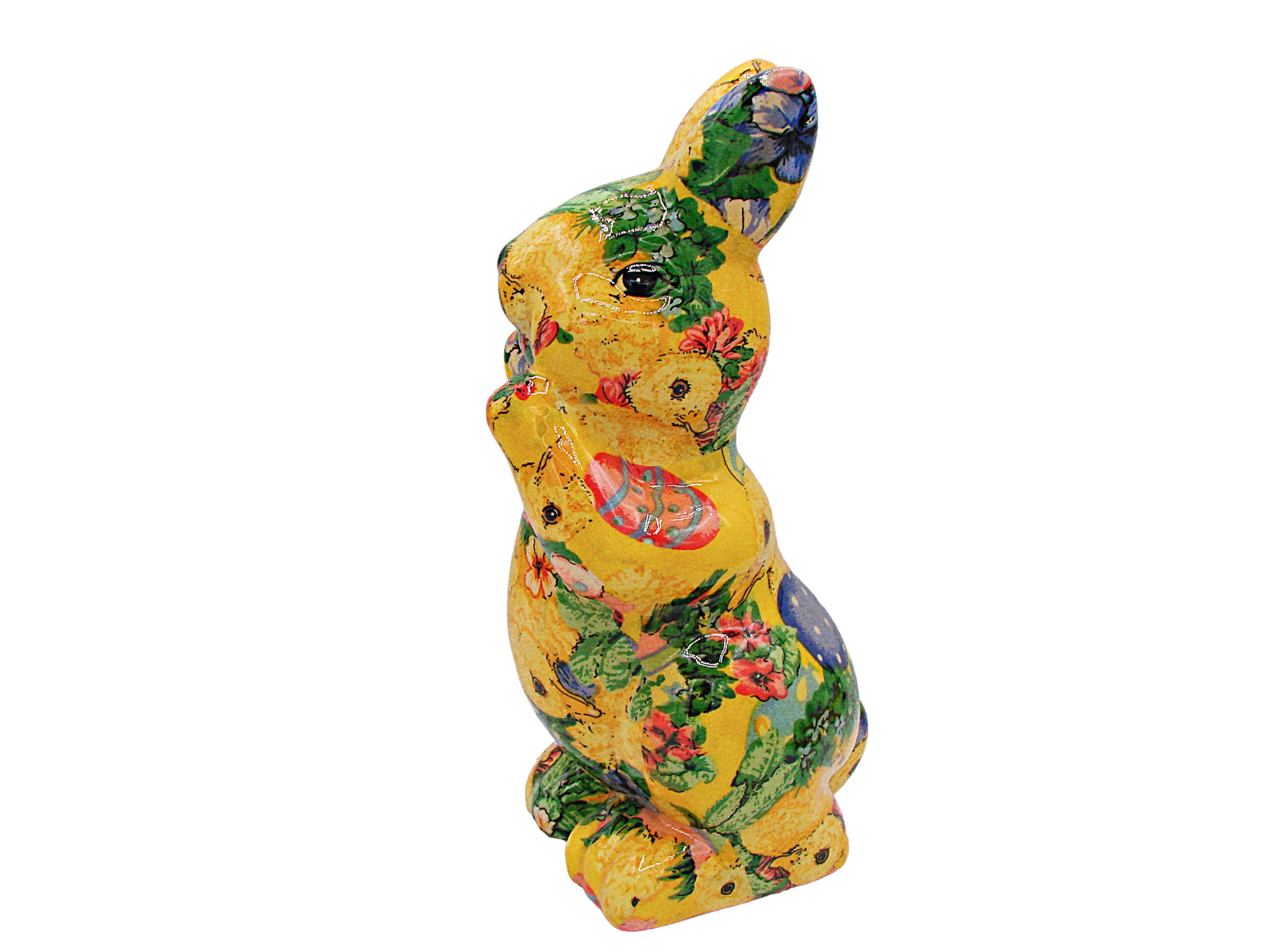 Decoupage Bunny Ceramic Pottery Flowers Easter Egg Bright Colors Garden Decor 9\