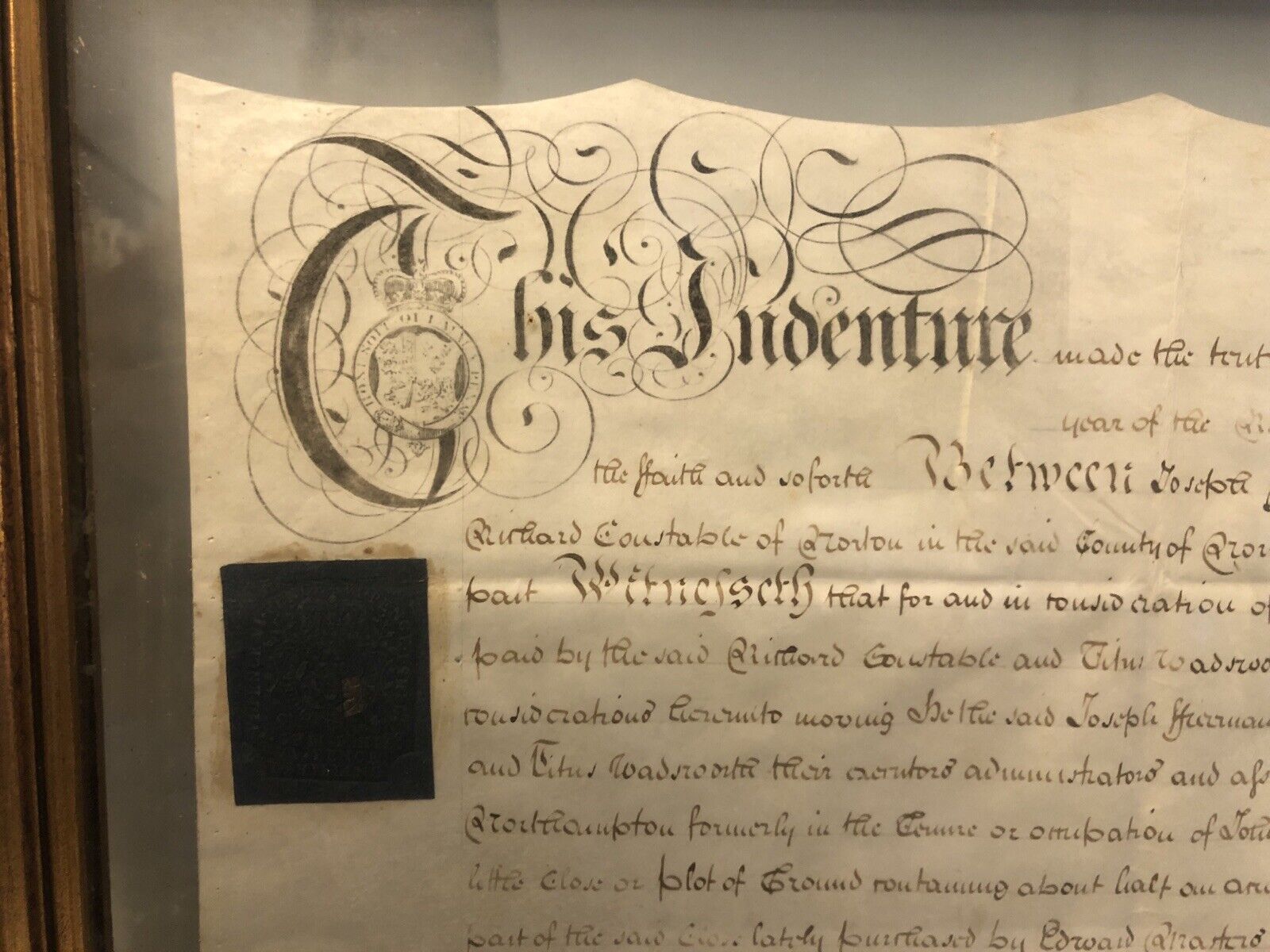 1771 Indenture Document Sealed Framed Glass - Joseph Freeman/Richard Constable