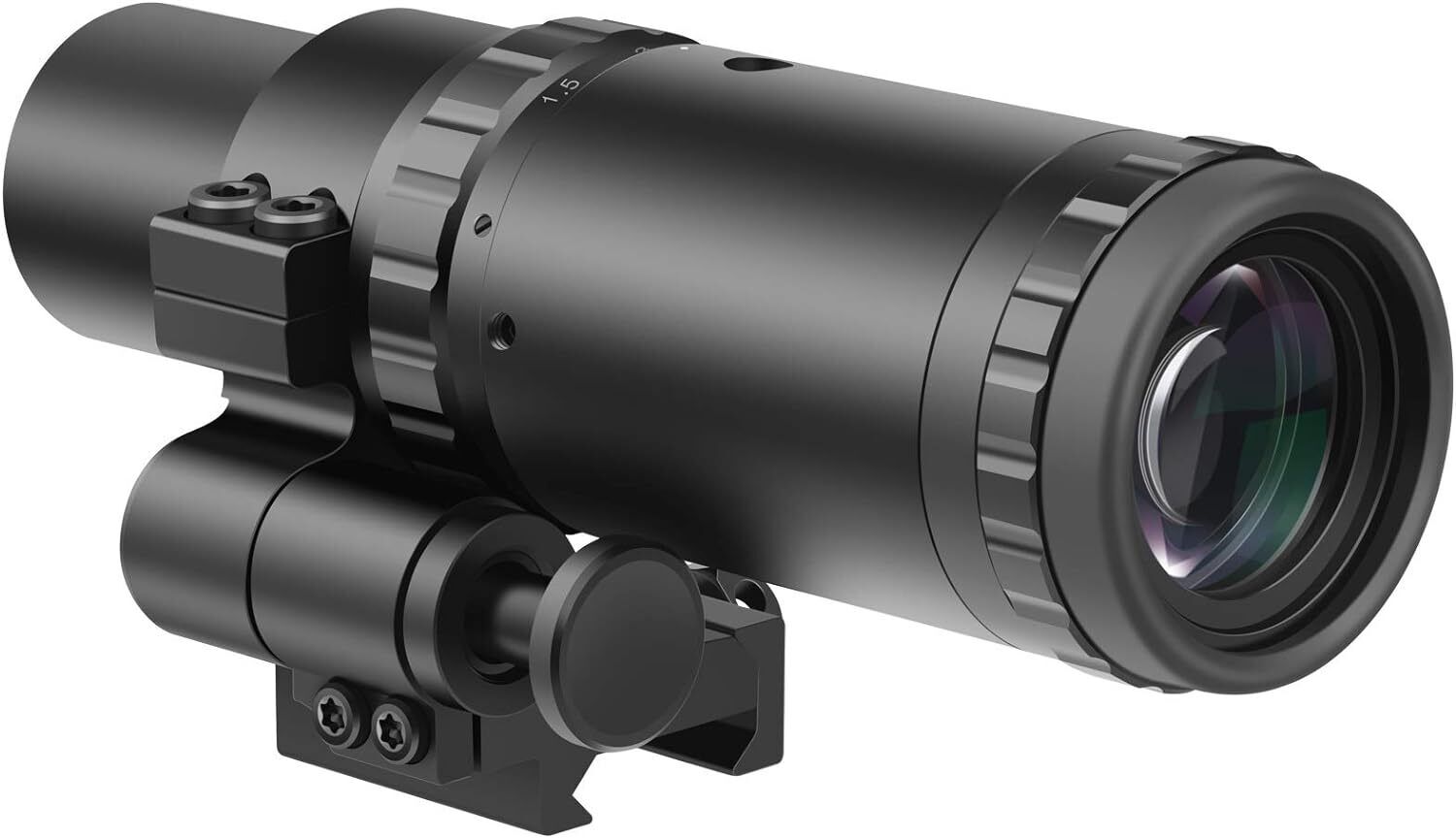 M37 1.5X - 5X Red Dot Magnifier with Flip to Side Mount Focus Adjustment