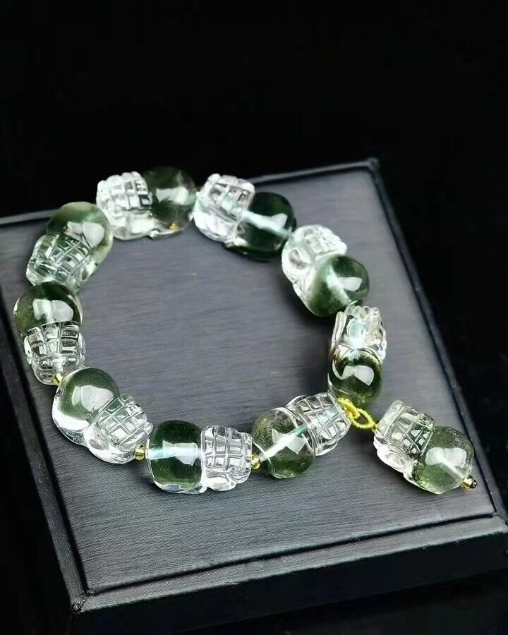 Genuine Natural Green Phantom Quartz Bracelets Powerful Stretch Pixiu Shape 