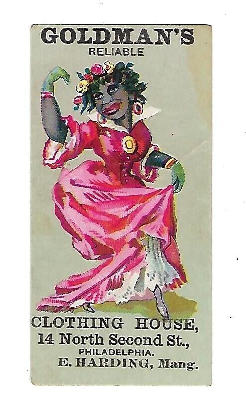 c1890's Victorian Trade Card Goldman's Reliable Clothing House, Lady in Pink