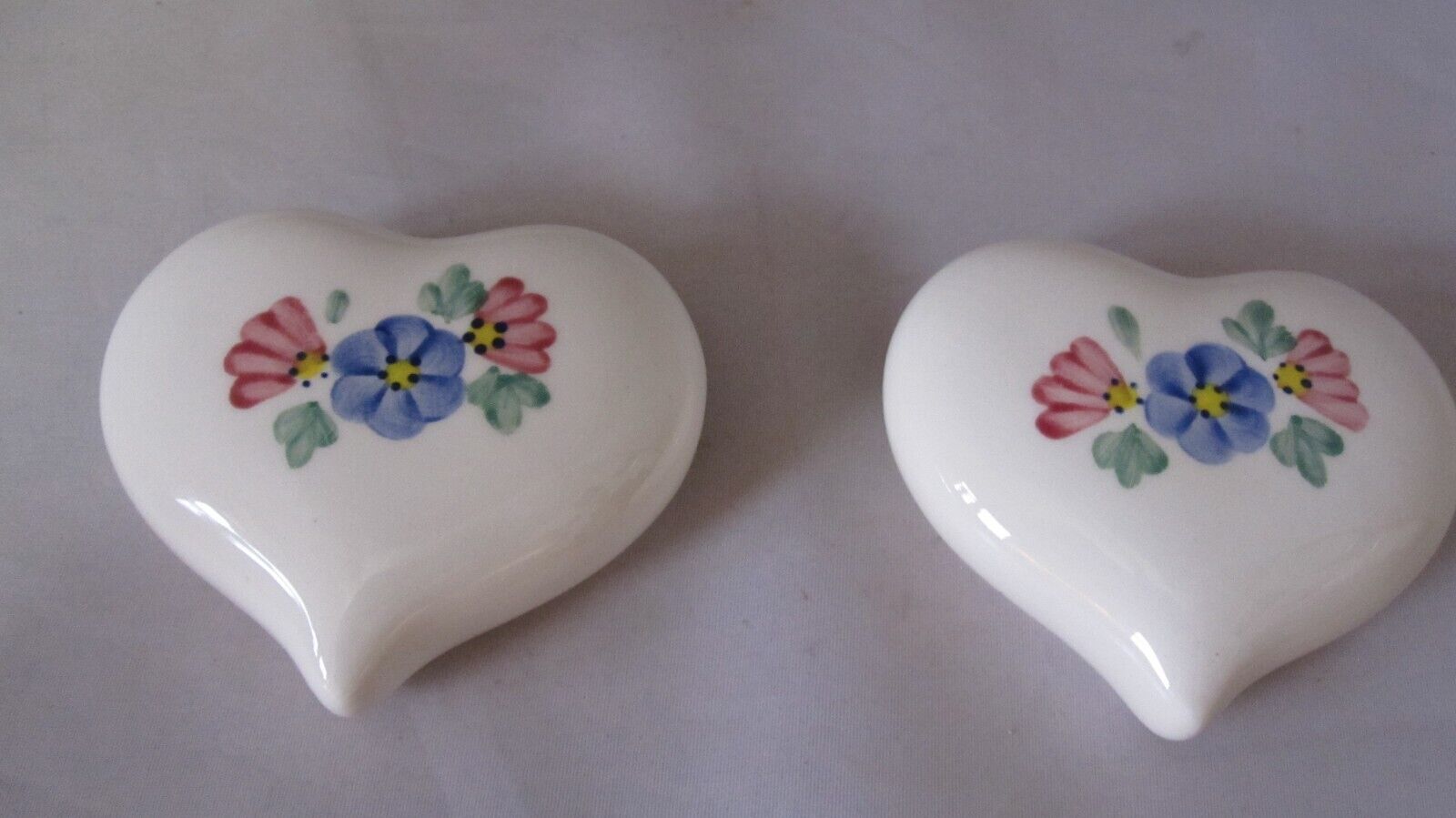 Vintage 2 Heart Shaped Ceramic Pink Blue Flowers Lasting Products USA Valentines